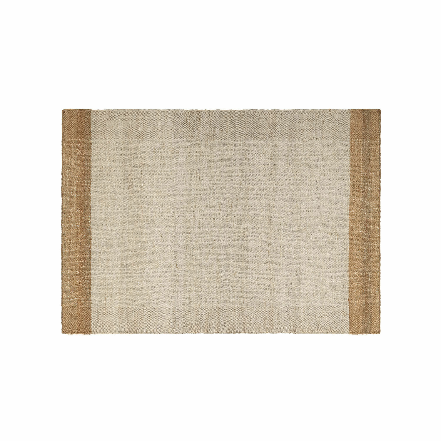 Rechteckiger Teppich aus natürlicher Jute in Beige mit braunen Streifen an den Seiten