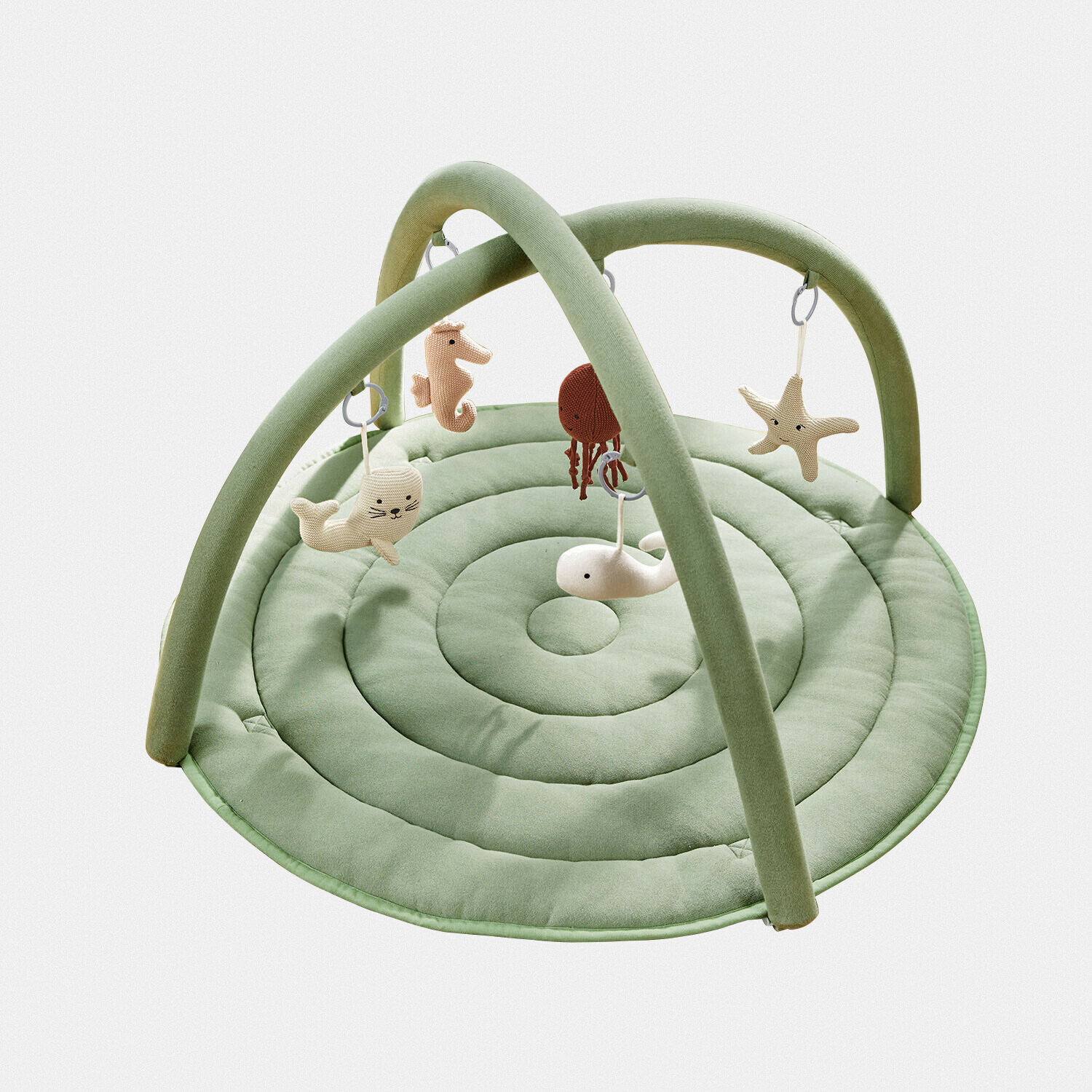 Spielbogen Bubbilo Weiche grüne Spielmatte mit Bögen und hängenden Meeresbewohner-Spielzeugen für Babys