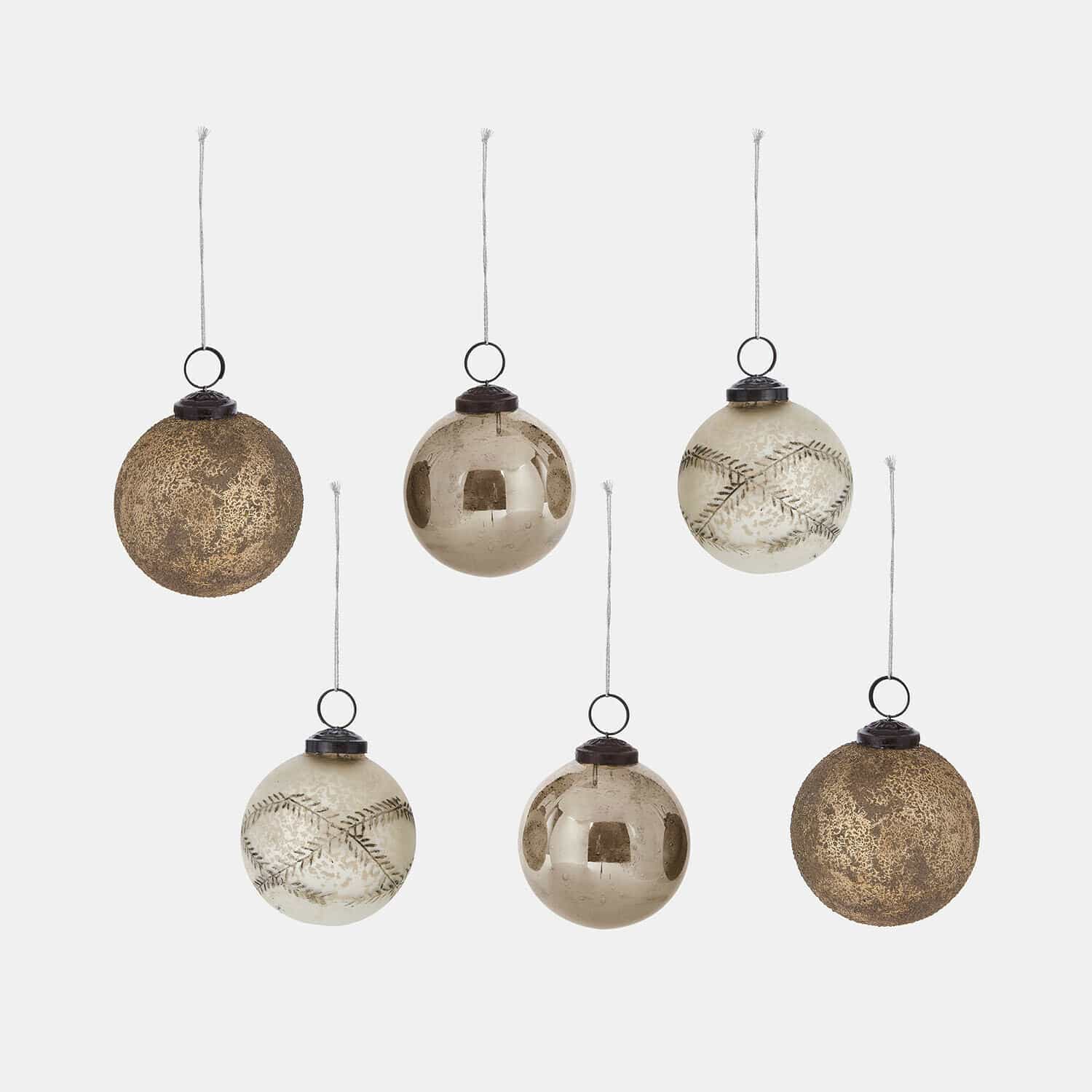 Weihnachtskugel 6er Set Fioravino Set aus sechs goldfarbenen Weihnachtskugeln aus Glas mit verschiedenen Oberflächenstrukturen