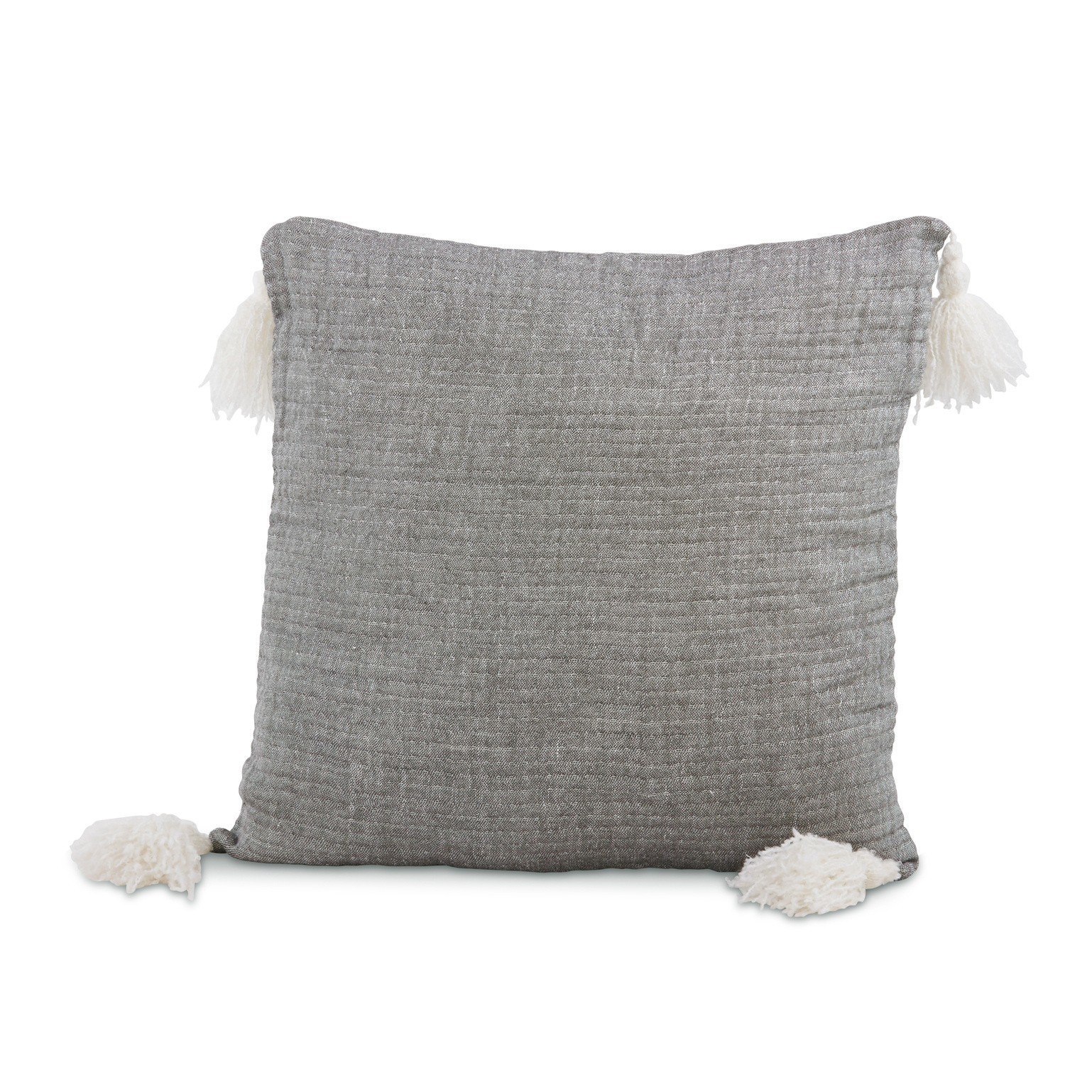 Kissen Malliévre Graues Dekokissen mit weißen Quasten, weiches Material, stilvolles Wohnaccessoire