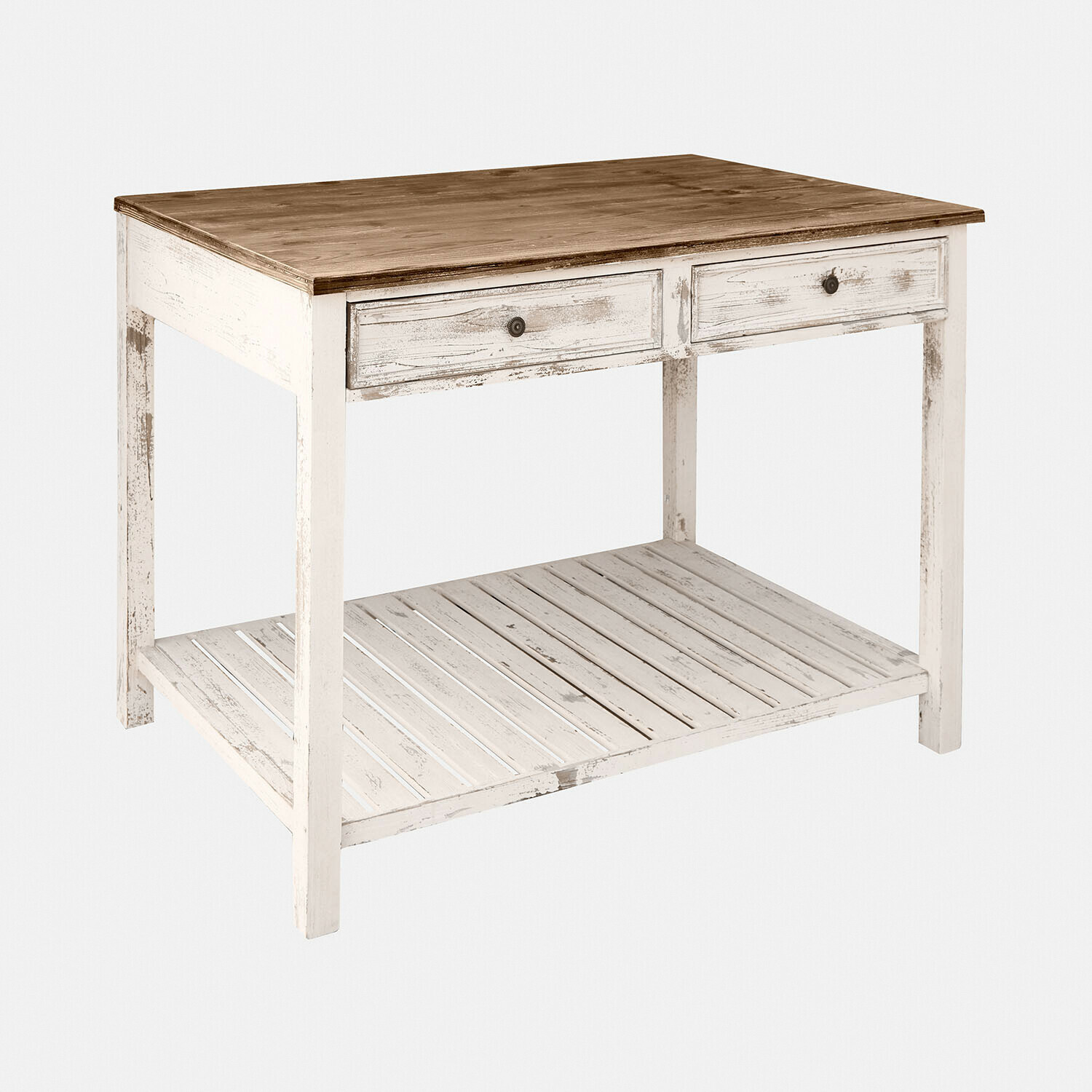 Pflanztisch Mairoux Rustikaler Holztisch mit weißem Shabby-Chic-Gestell und brauner Tischplatte, Wohnzimmertisch