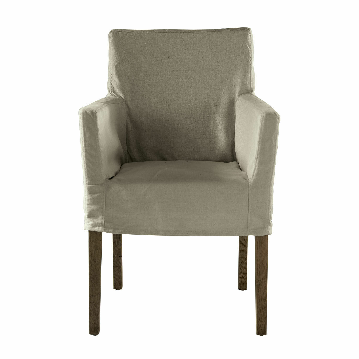 beige/braun Beiger Longhill Stuhl aus Stoff mit braunen Holzbeinen, bequemer Sessel für Wohnzimmer
