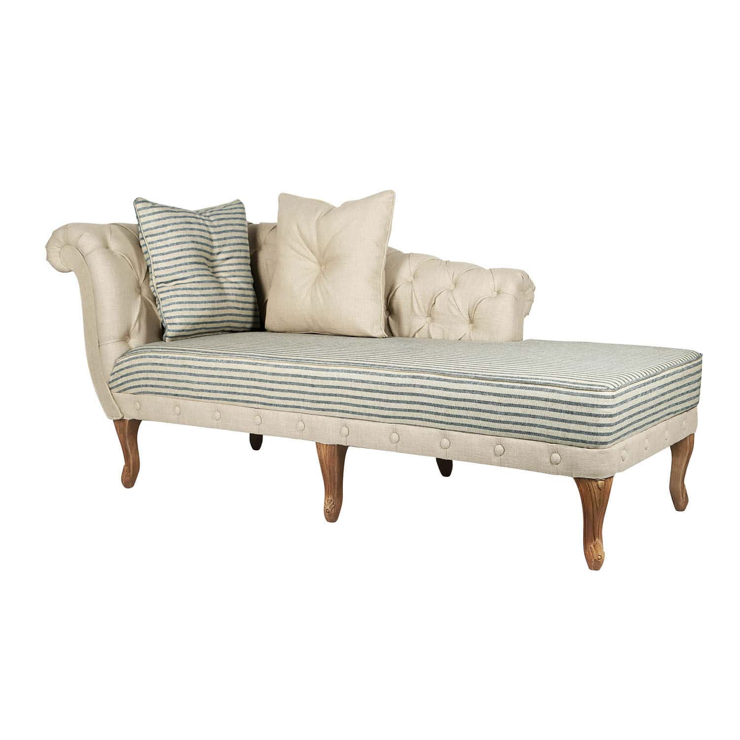 Chaiselongue Viviani Elegante Chaiselongue mit beigem Stoffbezug und Holzbeinen, passend für Wohnzimmer und Entspannung