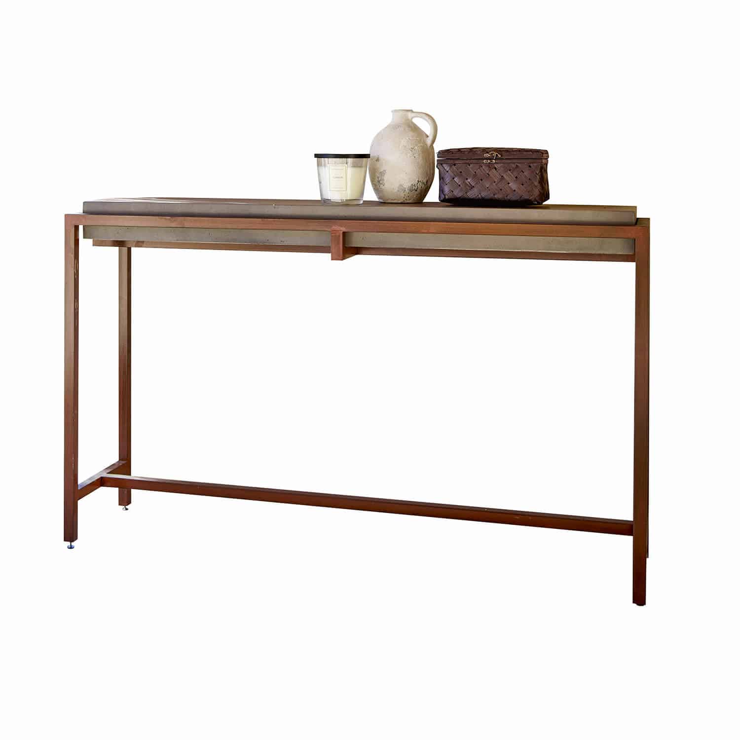 Konsole Ann Arbor Konsole mit rostfarbener Metallrahmen und Betonplatte, moderner Wohnzimmertisch