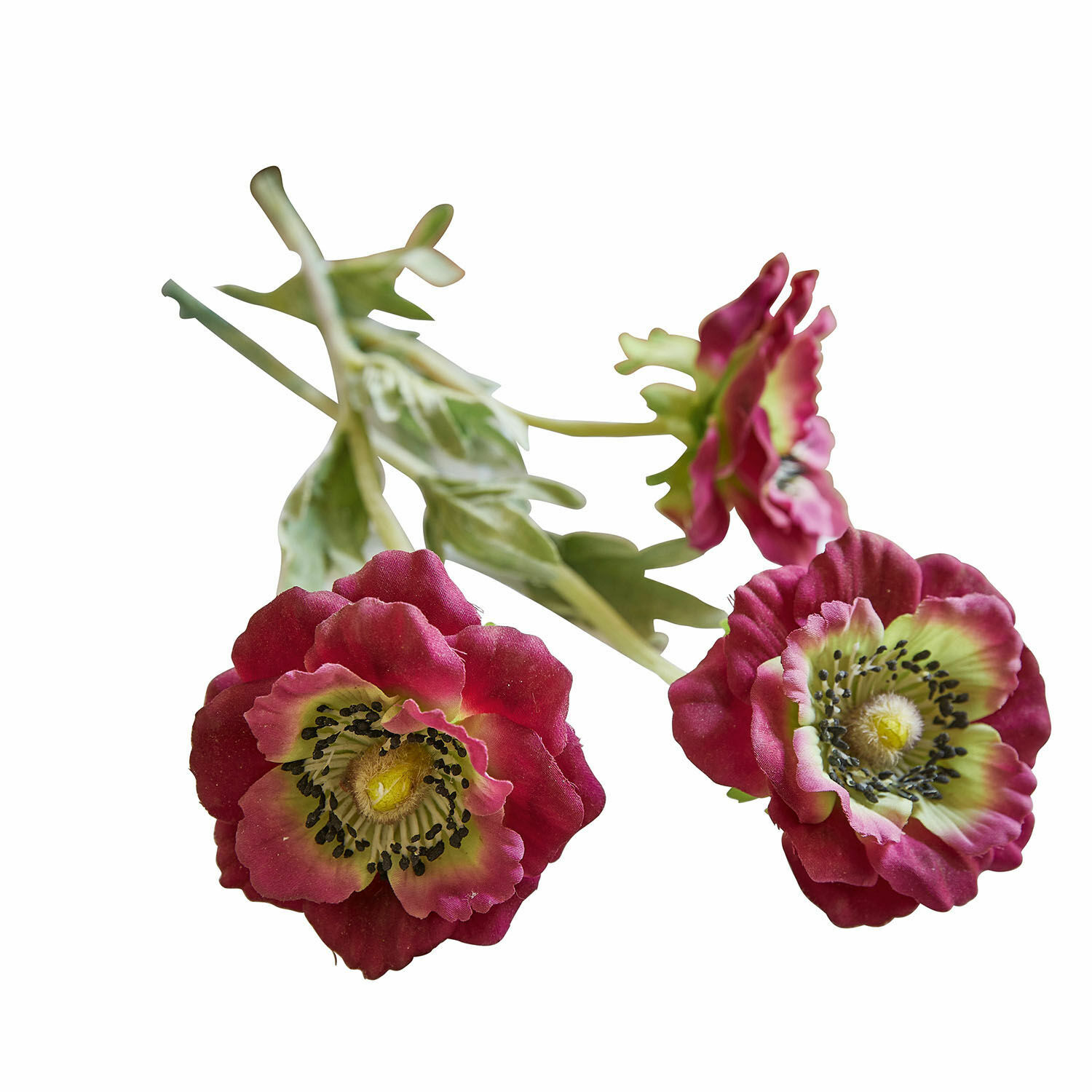 Deko-Blume 3er Set Inara Künstliche rote Blüten mit grünem Zentrum und Blättern, dekorative Innenraumgestaltung