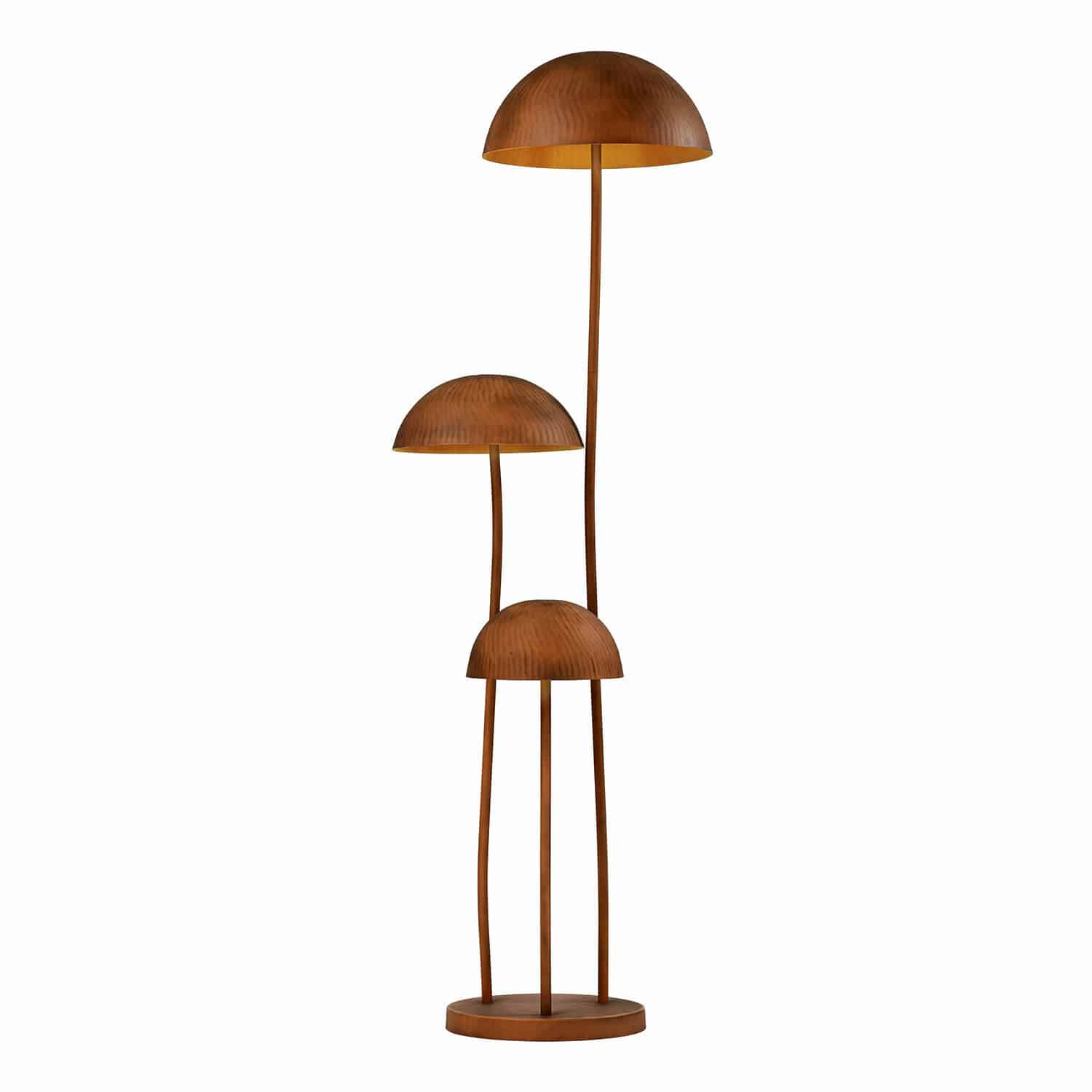 Stehlampe Harvelle Dreiflammige Stehlampe aus Kupfer mit halbrunden Schirmen, modernes Design und Beleuchtung