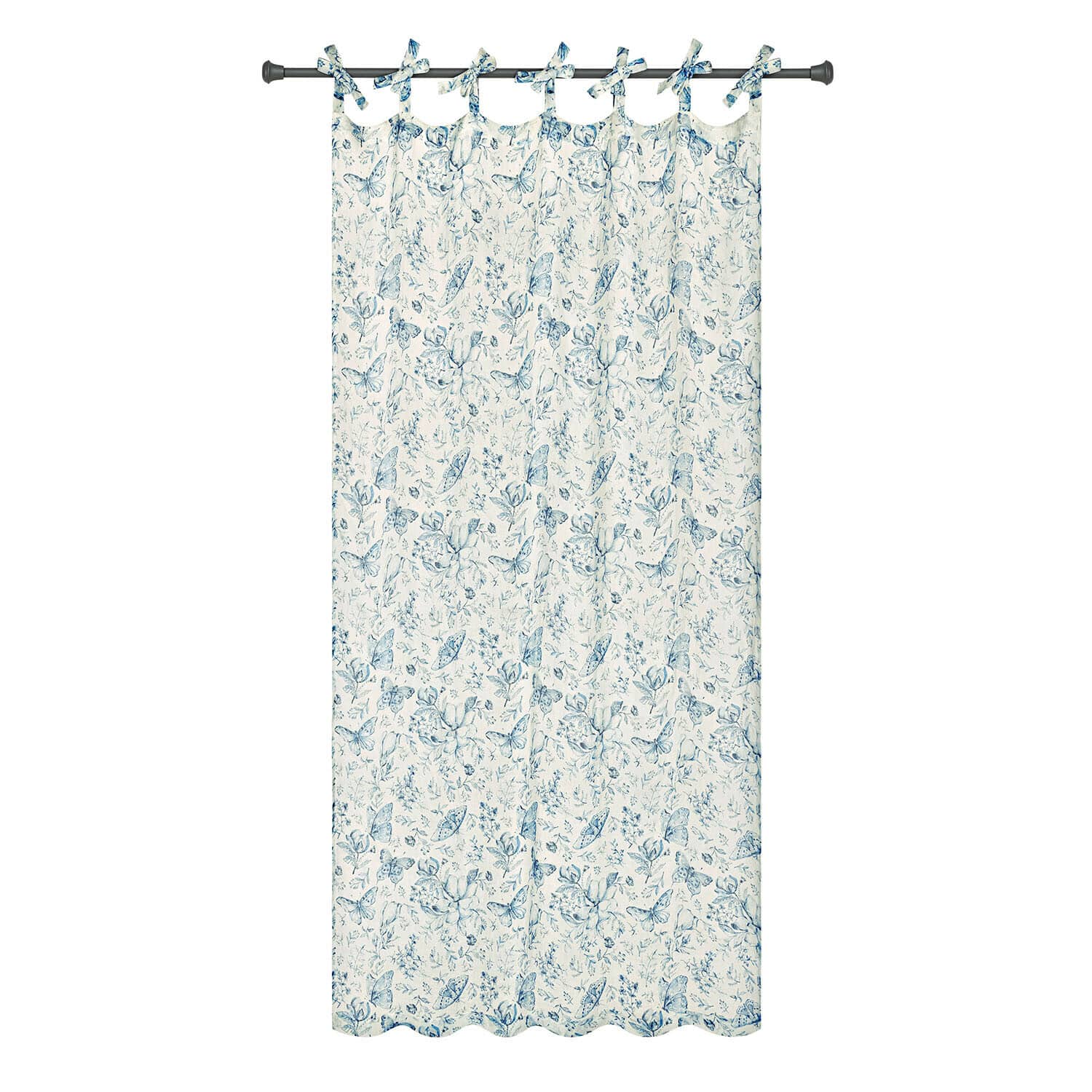 Gardine Volanaïs Baumwollvorhang in Creme mit blauem Schmetterlings- und Blumenmuster, dekorativ fürs Wohnzimmer