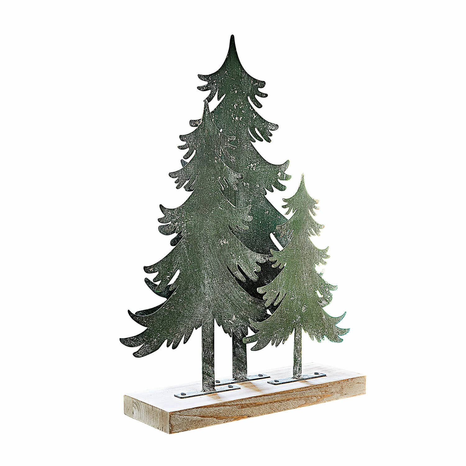 Deko-Bäume Filiz Grüne Metall-Tannenbaum-Dekoration auf Holzsockel, weihnachtlicher Schmuck für Zuhause