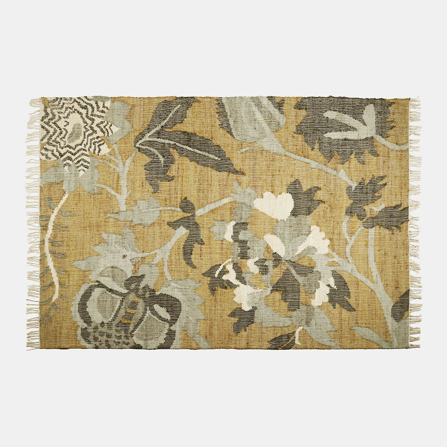 Teppich Ornelless Teppich aus Naturmaterial mit beigen und grauen Blumenmustern, stilvolle Bodendekoration