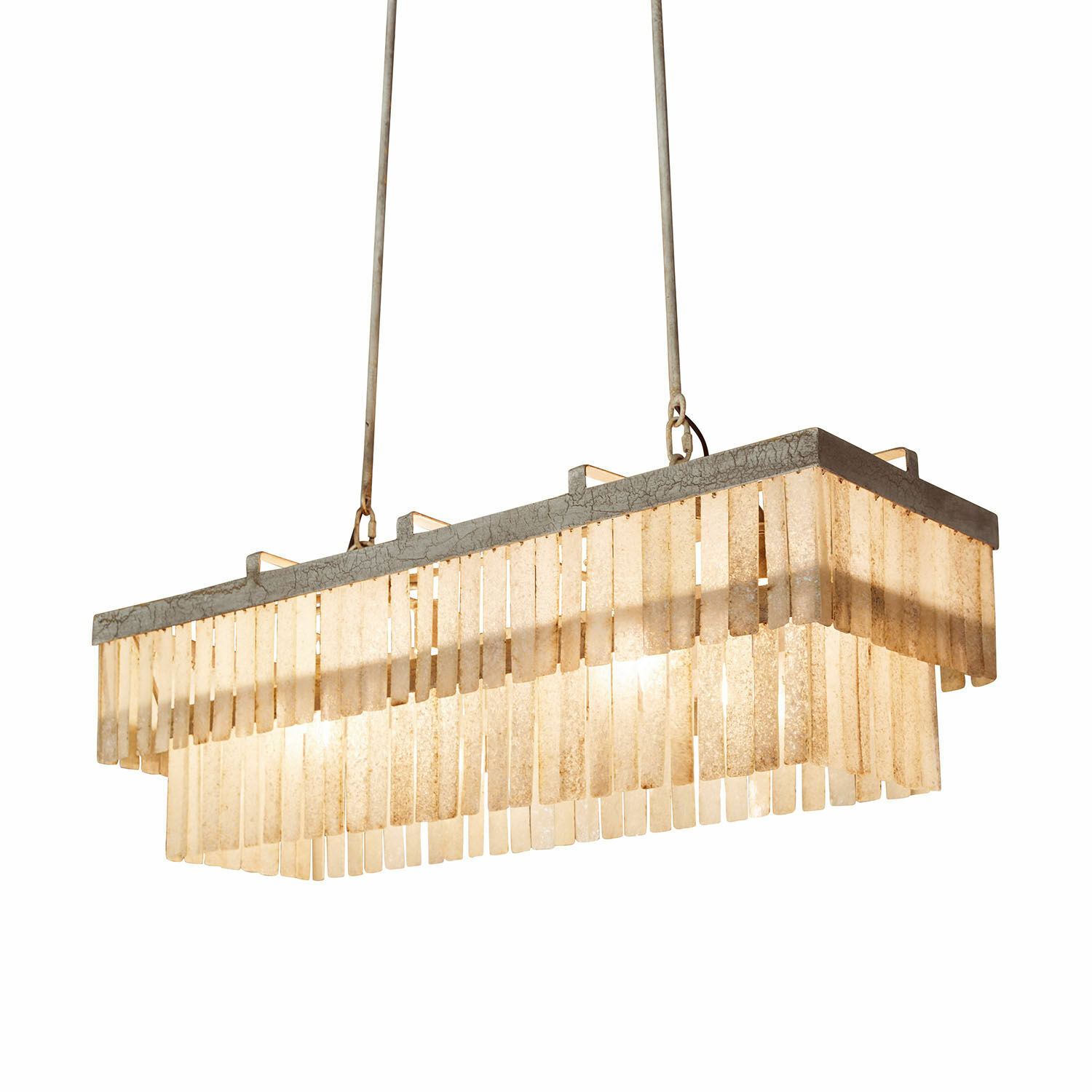Leuchter Krauville Hängelampe mit beigen Glasstreifen und Metallrahmen im eleganten Vintage-Stil