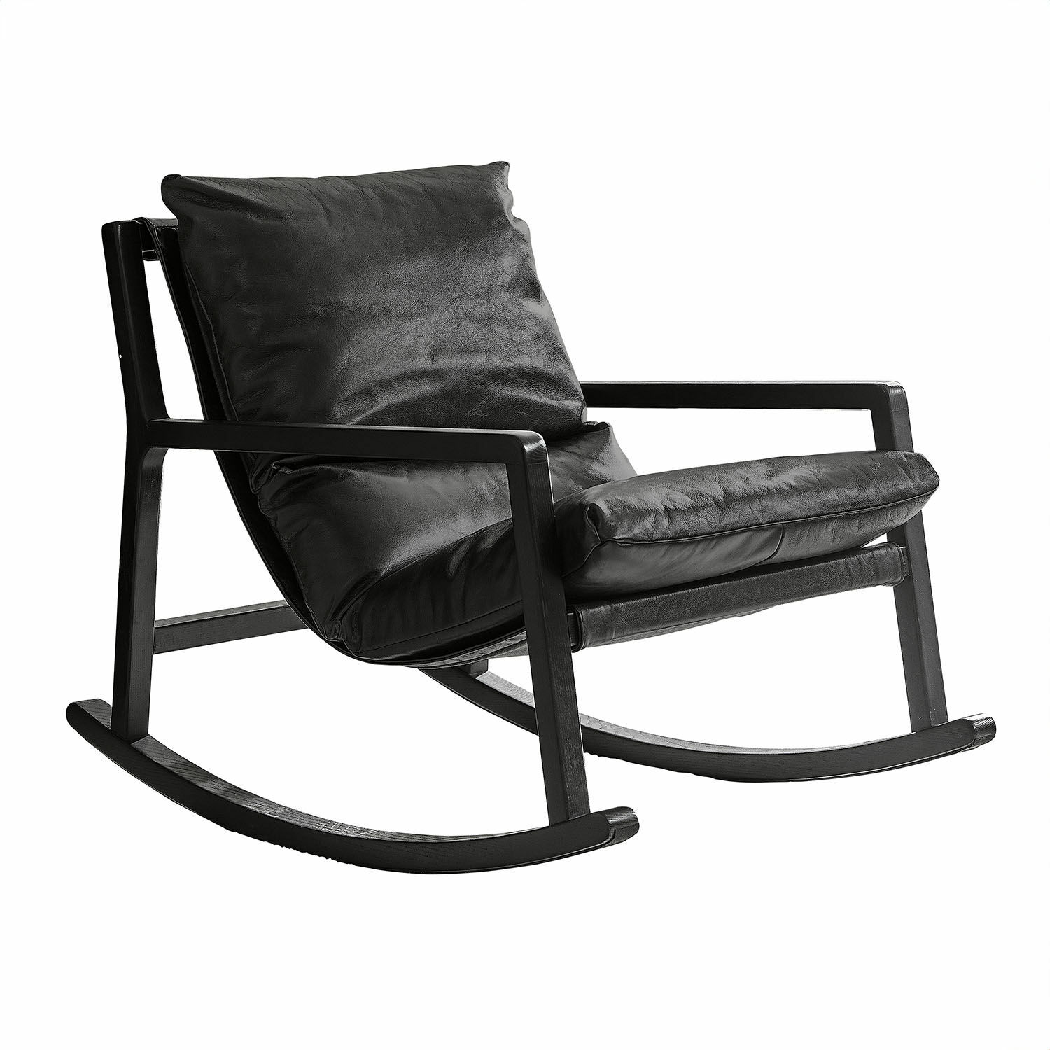 Schaukelstuhl Falconridge Schwarzer Schaukelstuhl mit weicher Lederpolsterung und Holzrahmen für gemütliches Sitzen