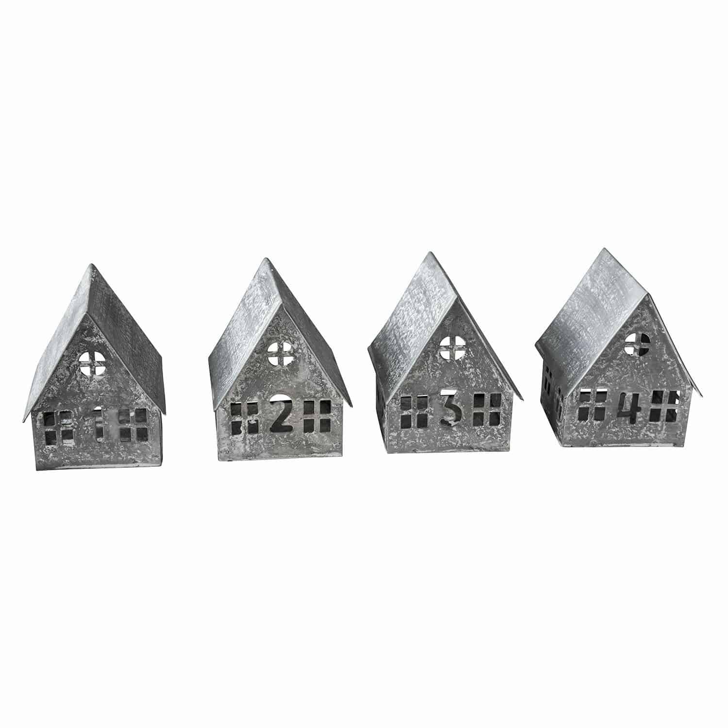 Teelichthalter 4er Set Ivolere Set aus vier grauen Metallhäusern mit den Zahlen 1 bis 4 als dekorative Wohnaccessoires