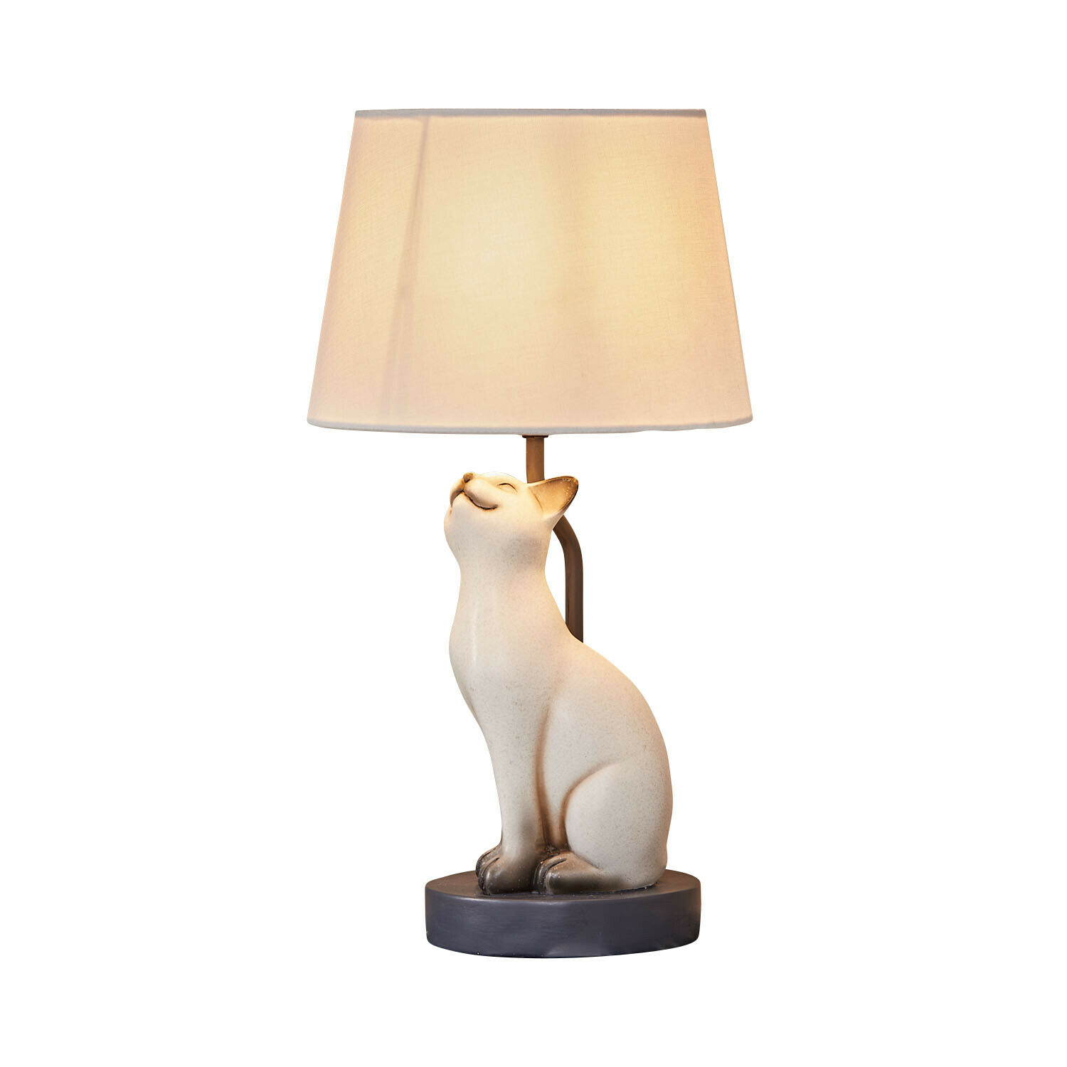 Tischlampe Ormeya Tischlampe mit weißer Keramik-Katzenfigur und cremefarbenem Lampenschirm für Wohnzimmer