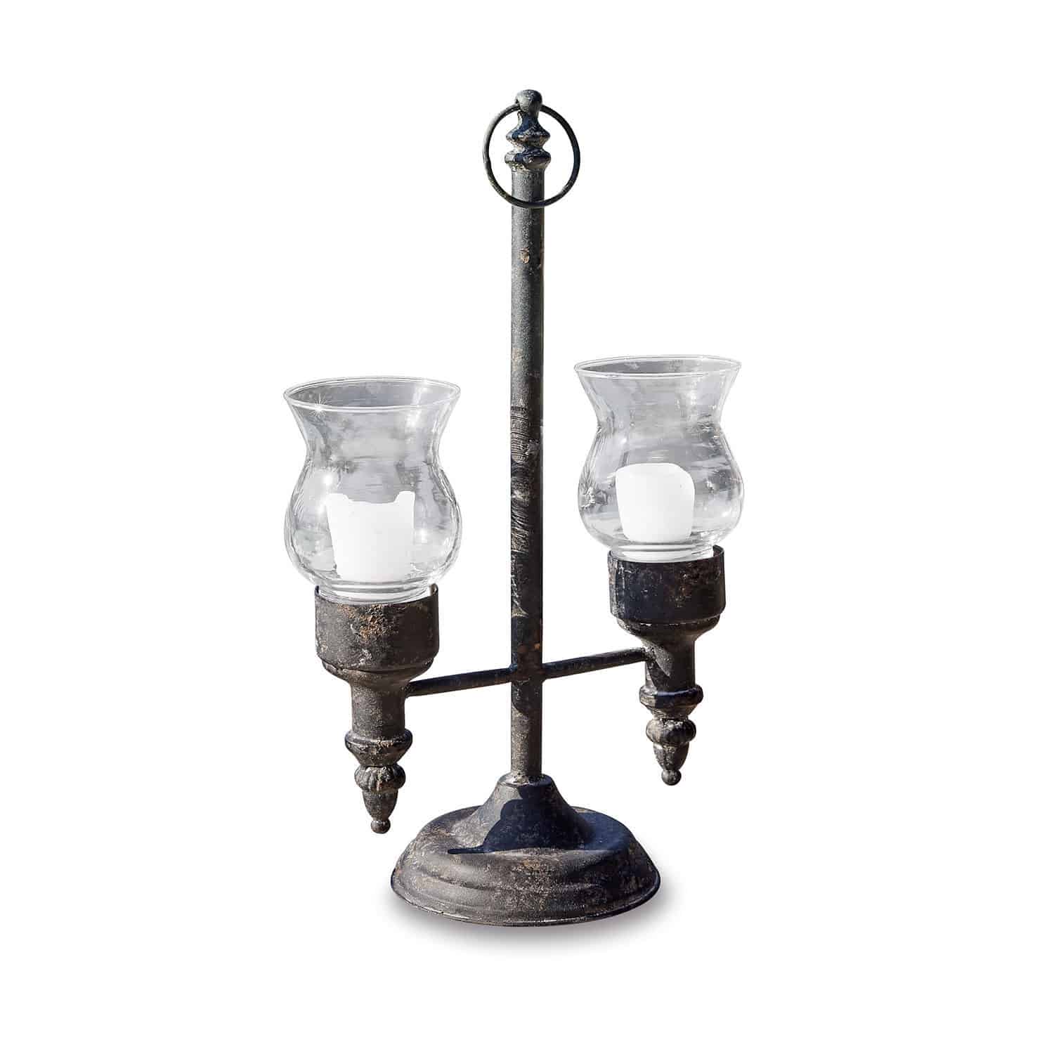 Windlicht Oiusseau Metall-Kerzenhalter mit zwei transparenten Glashüllen für weiße Kerzen, schwarzes Design