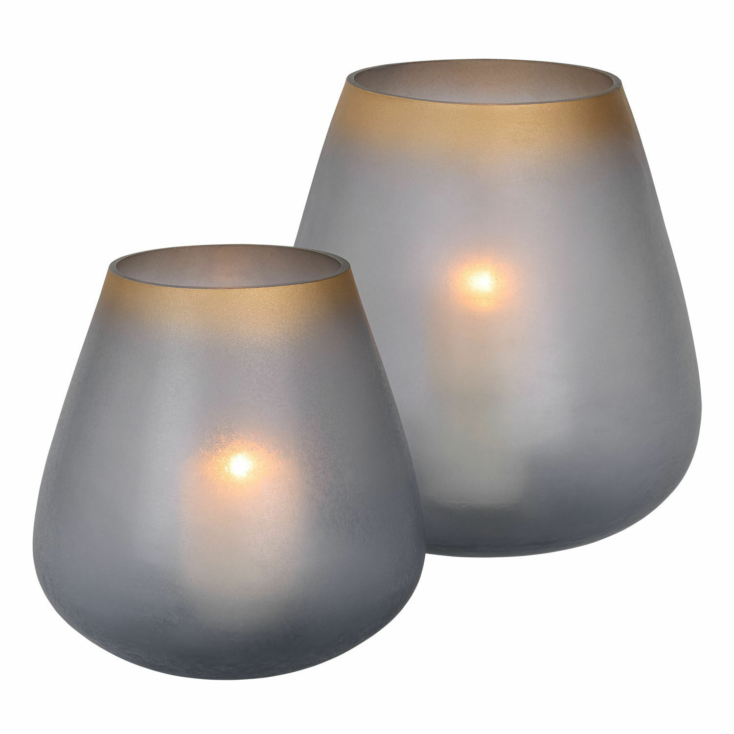 Windlicht 2er Set Nilorav Set aus zwei grauen Glas-Lampion mit warmem Licht, stilvolle Wohnraumdekoration