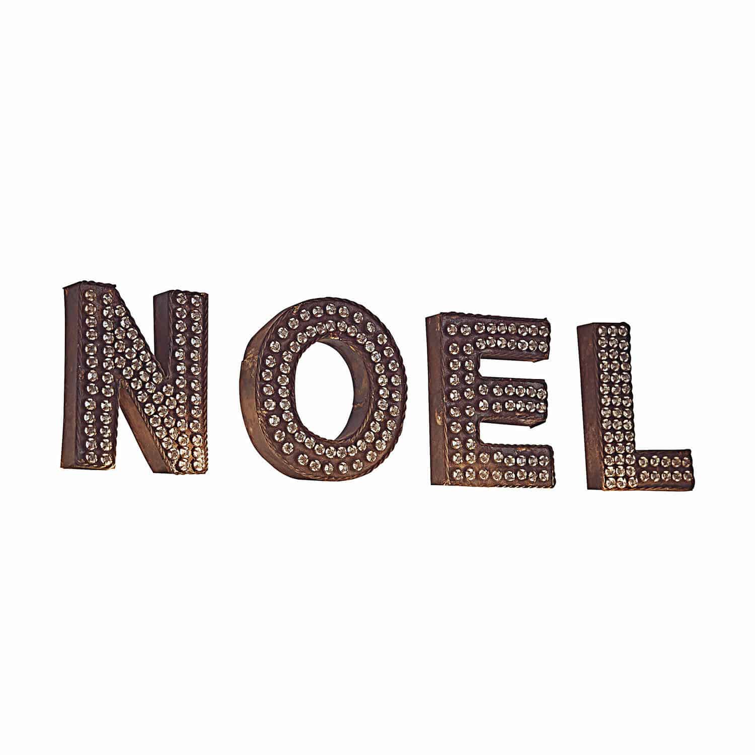 Buchstaben NOEL NOEL Dekorative NOEL Buchstaben aus dunklem Metall mit Kristallverzierung, festliche Weihnachtsdekoration