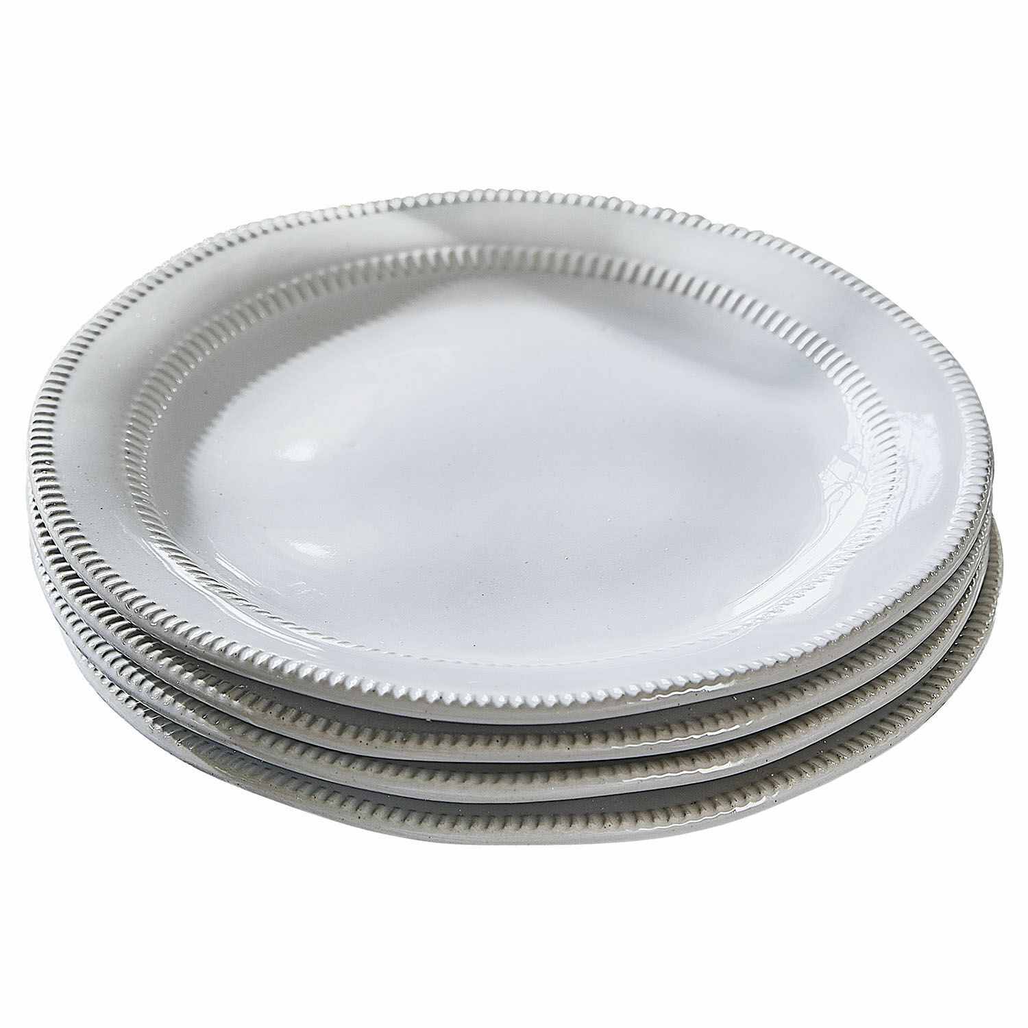 Dessertteller 4er Set Alentejo Set aus weißen Keramiktellern mit dekorativem Rand, ideal für elegantes Tischgedeck