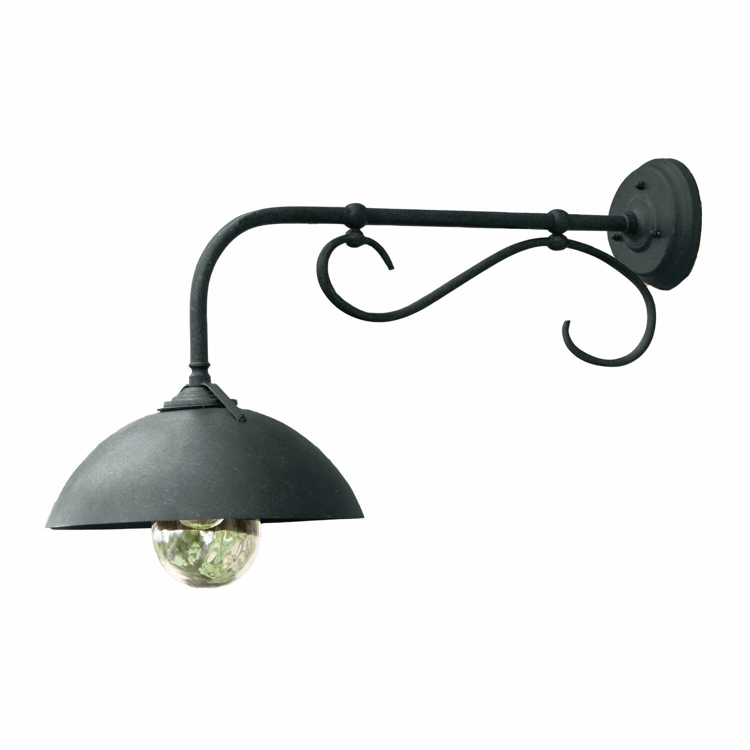 schwarz Schwarze Außenwandlampe Lupia aus Metall mit dekorativem Arm und Glaskugel, Außenbeleuchtung