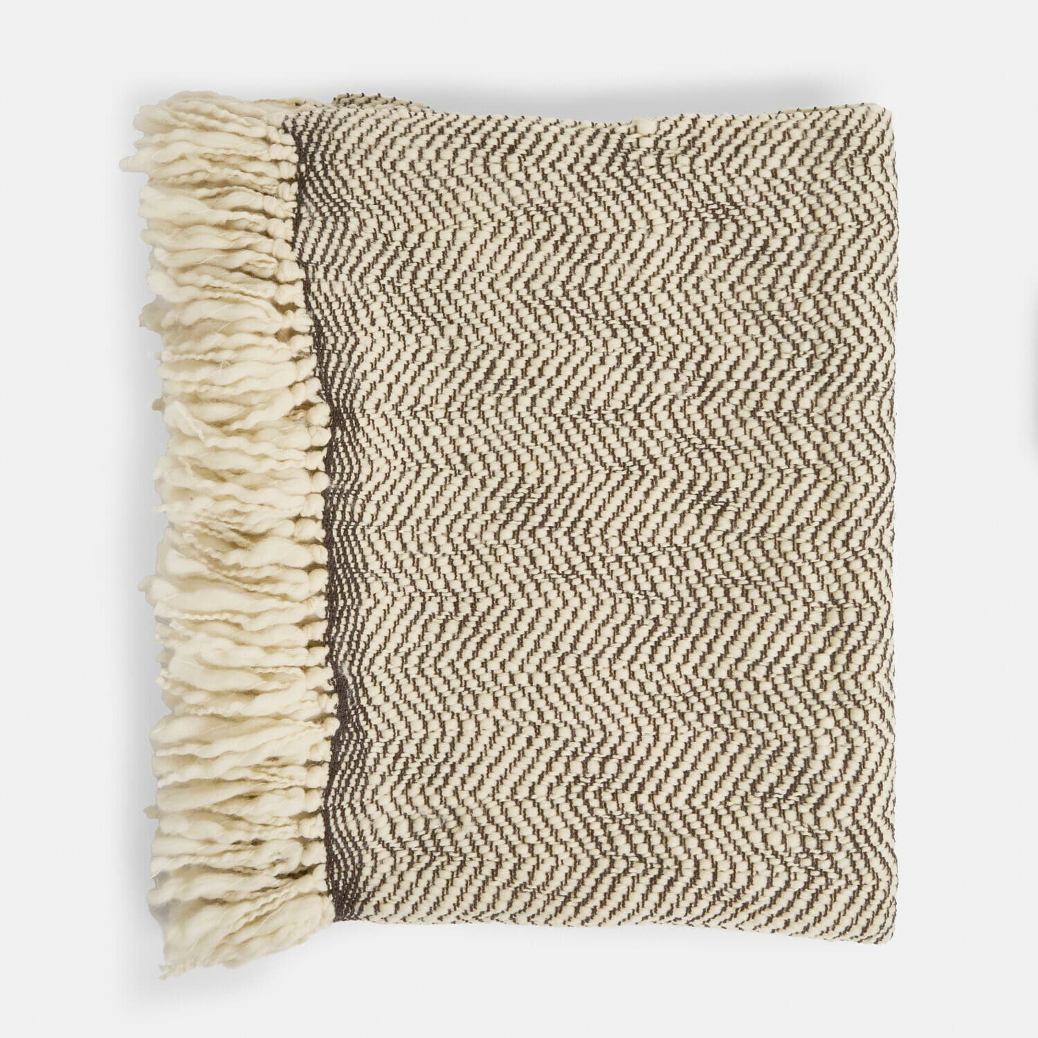 Plaid Kerenza Beige Wollplaid mit braunem Muster und Fransen, weiche und warme Decke für Wohnzimmer