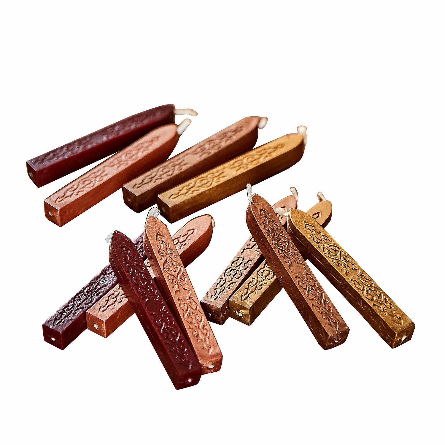 braun/rot/gold 12er Set Siegelwachs in Braun, Rot und Gold mit dekorativem Muster, ideal für Briefe und Einladungen
