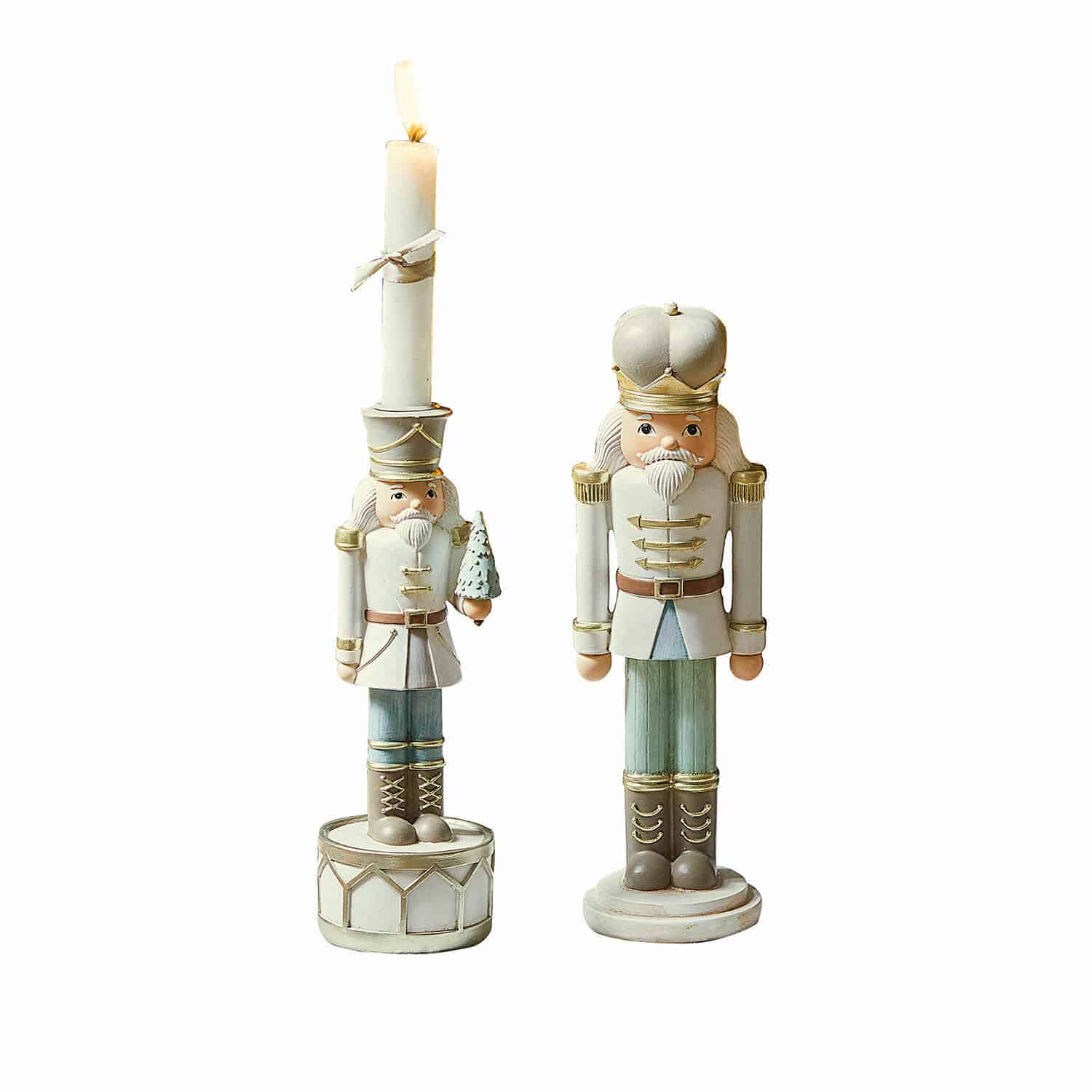 Deko-Nussknacker mit Kerzenständer Ellicott Holz-Nussknacker-Figuren in Weiß und Blau als festliche Weihnachtsdekoration