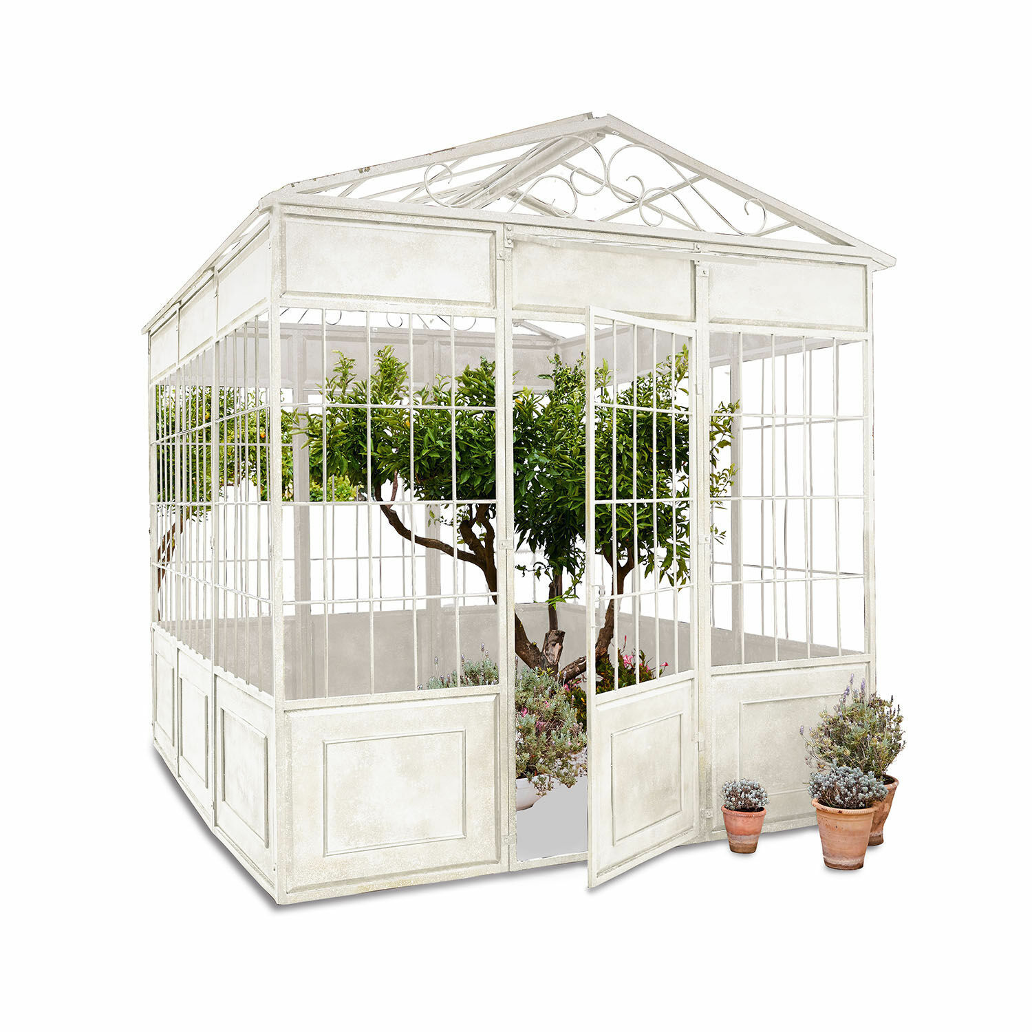 weiß Weißer Metall-Pavillon Essone mit Pflanzen und Töpfen, ideal für Garten und Terrasse