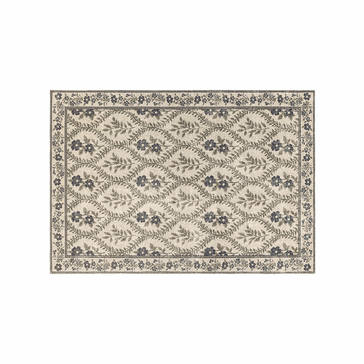 Beiger Teppich mit grauem Blumenmuster, dekorativer Bodenbelag für Wohnzimmer