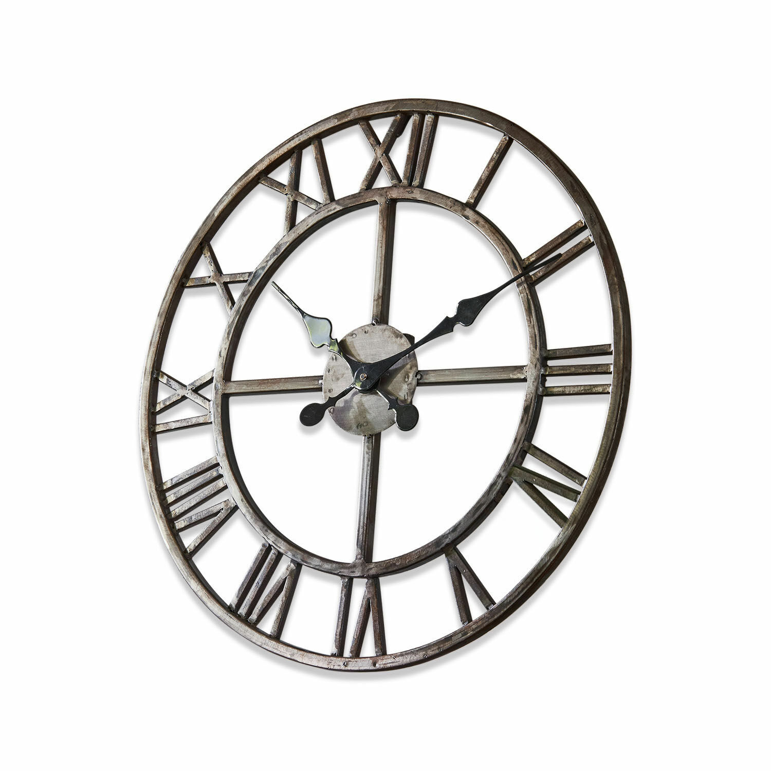 Uhr Vigo Wanduhr aus Metall in antik-silber mit römischen Ziffern für rustikale Wohnraumgestaltung