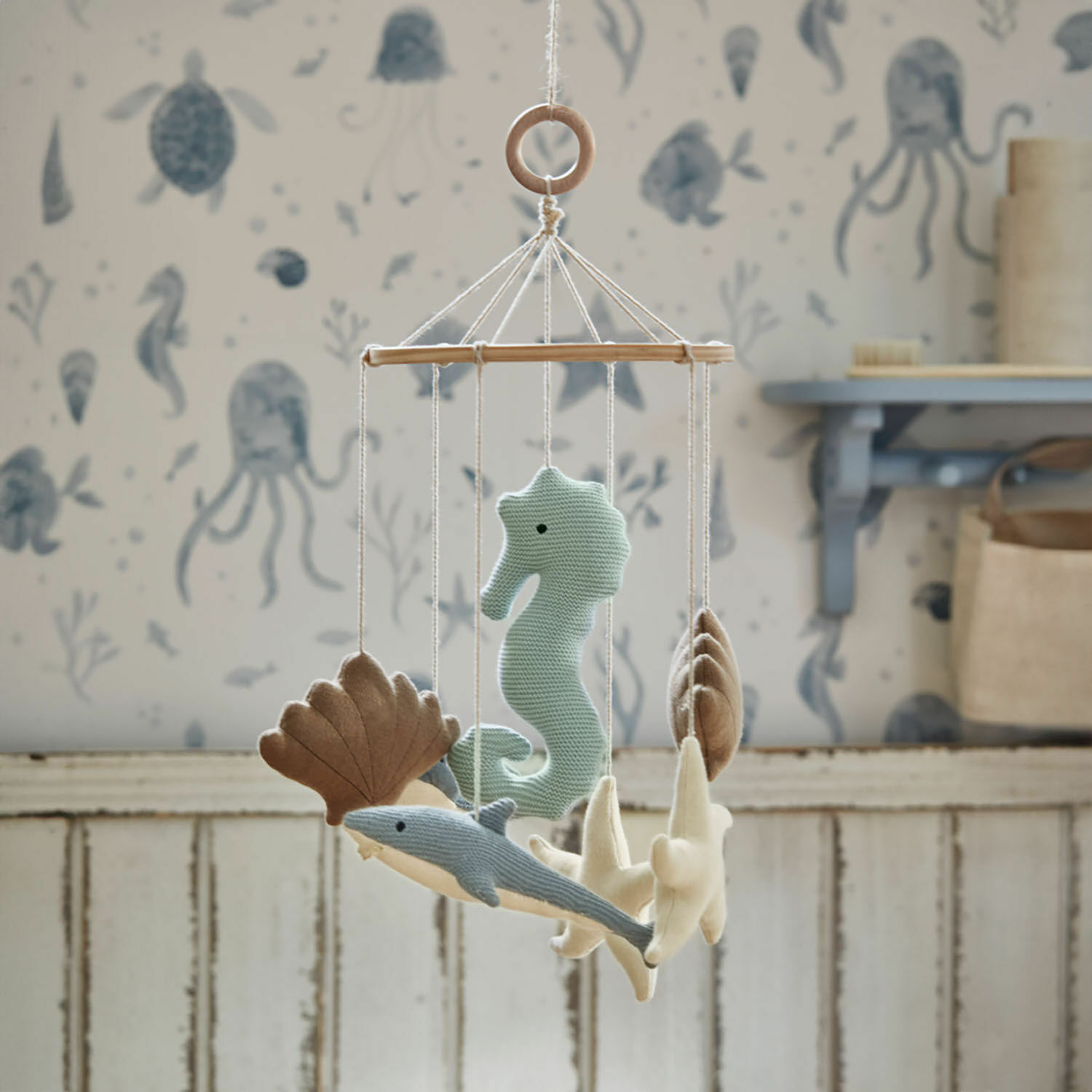 Mobile Twinkledream Holz-Mobile mit weichen Meeresbewohnern in Pastellfarben für Kinderzimmer