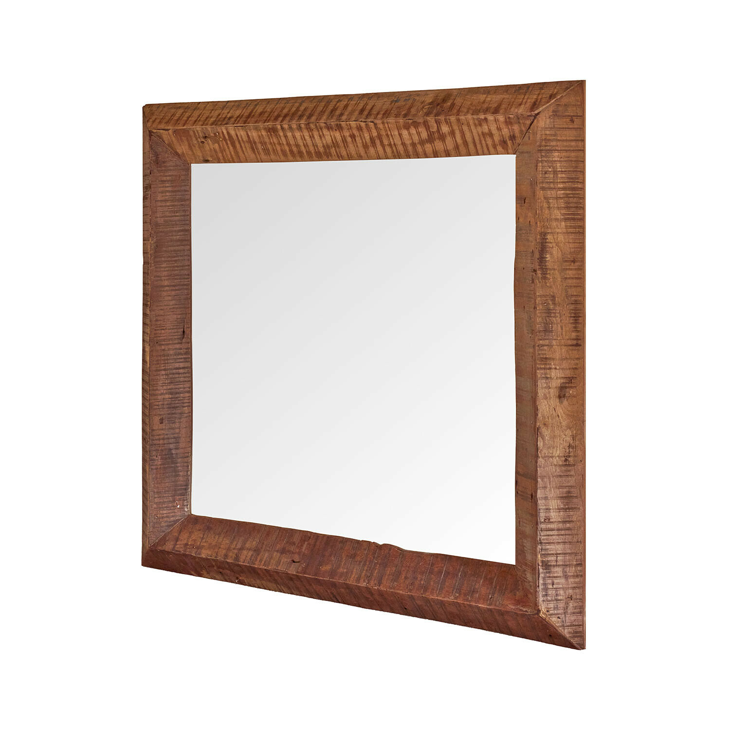 Quadratischer Spiegel mit rustikalem Rahmen aus dunklem Holz für Wohnraumdekoration