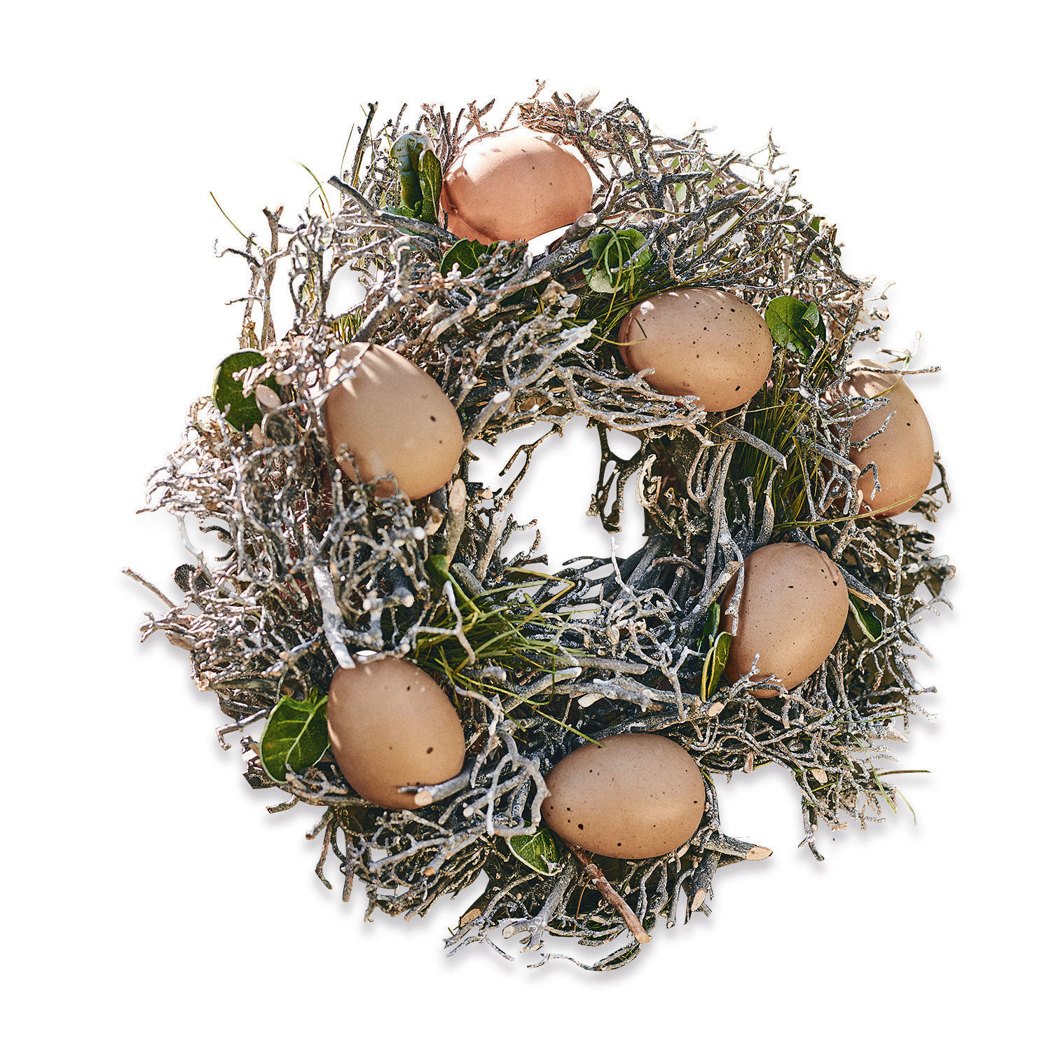 Eierkranz Contreur Dekorativer Kranz aus Zweigen mit braunen Eiern, Naturmaterial, Osterdekoration