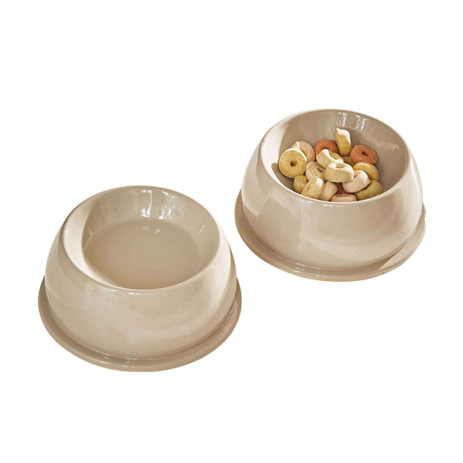 Futternapf 2er Set Kireva Beige Keramik-Hundenäpfe, einer mit Trockenfutter gefüllt, der andere leer, praktische Haustier-Accessoires