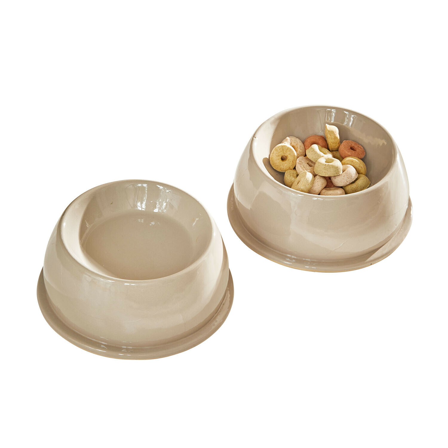 Futternapf 2er Set Kireva Beige Keramik-Hundenäpfe, einer mit Trockenfutter gefüllt, der andere leer, praktische Haustier-Accessoires