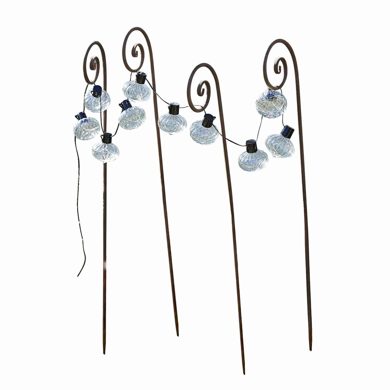 Gartenstab 4er Set Sornàs Dekorative Metallhaken mit transparenten LED-Lämpchen für Garten oder Terrasse