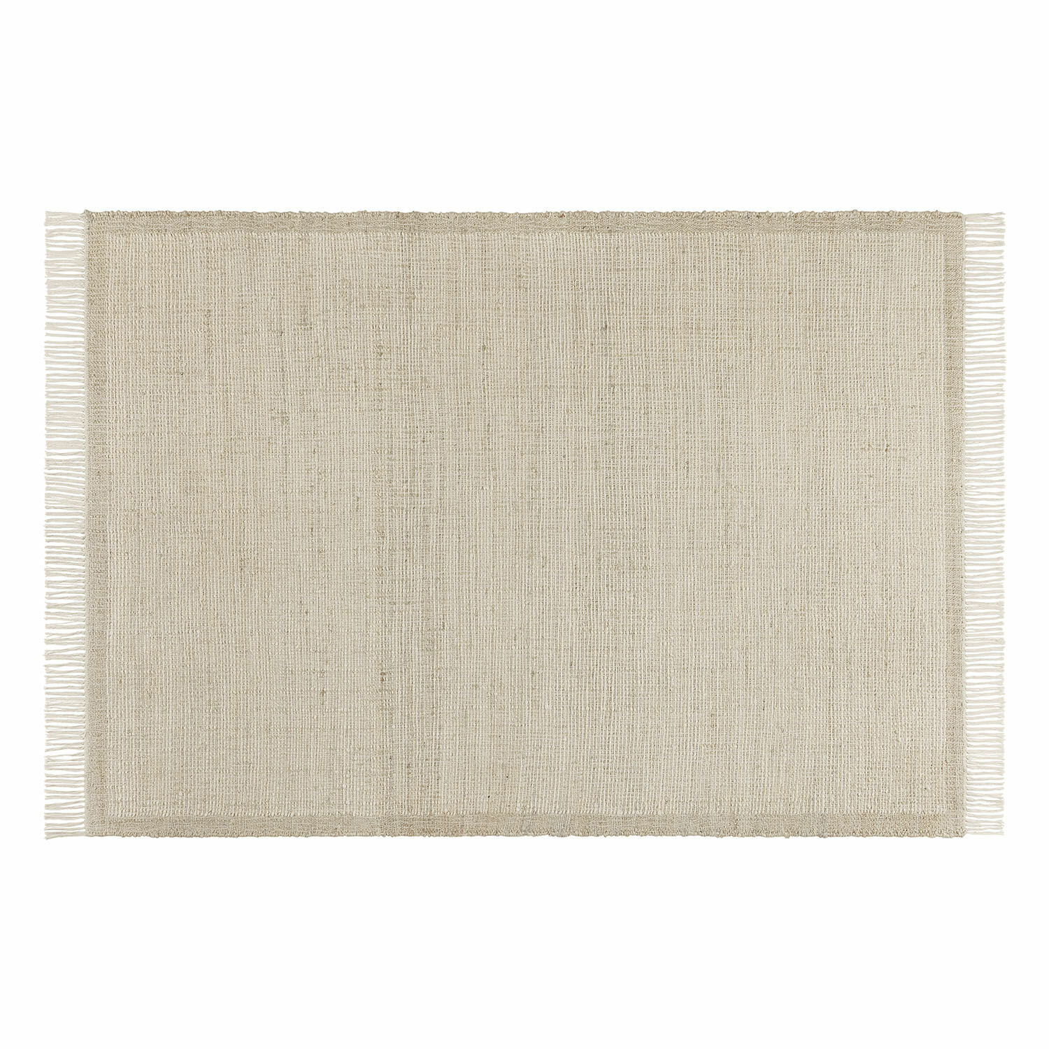 Teppich Placidia Beigefarbener Teppich mit Fransen aus Naturmaterial, schlichtes Design für Wohnräume