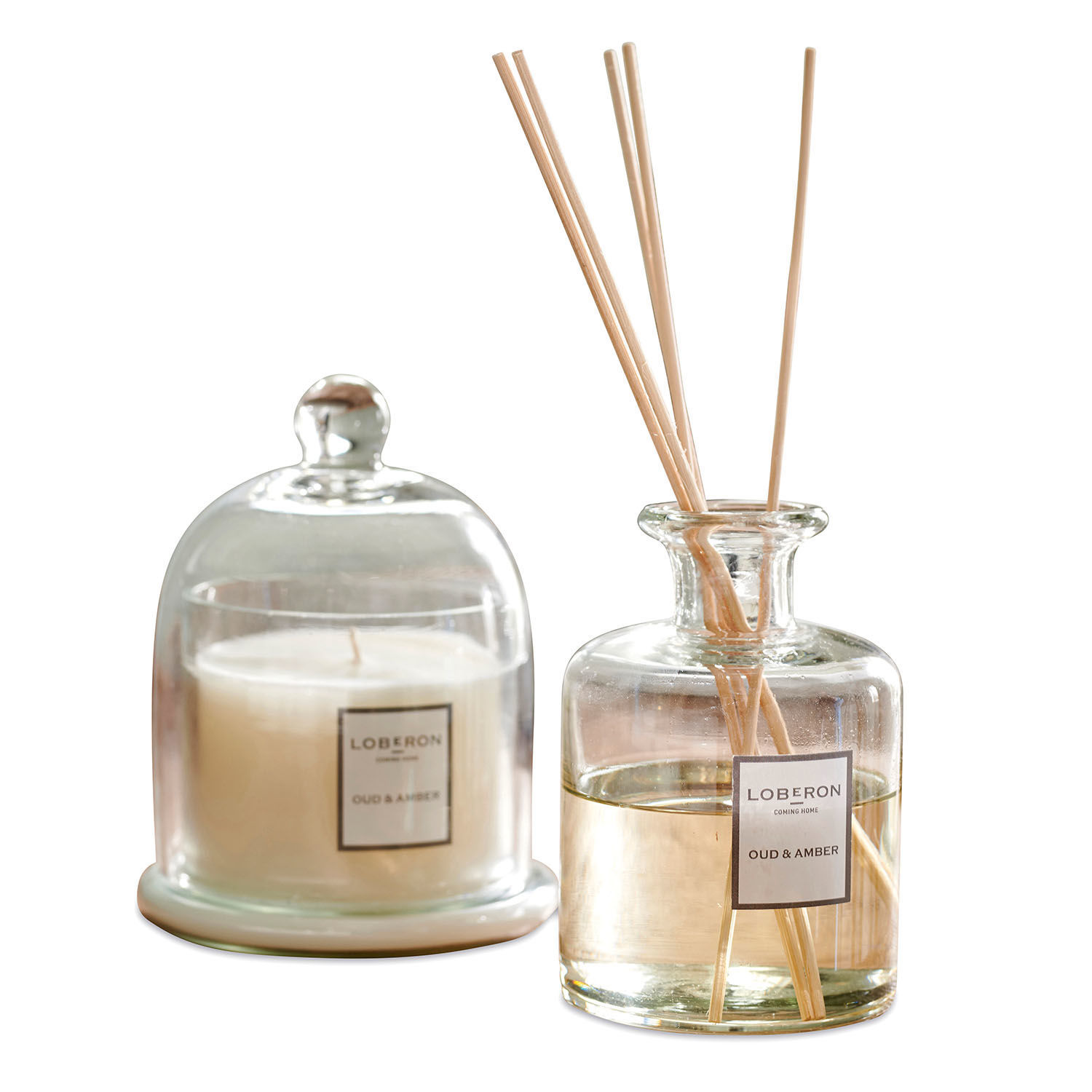 Duftset Vanis Set Duftkerze und Diffusor Oud & Amber aus klarem Glas für angenehmen Raumduft