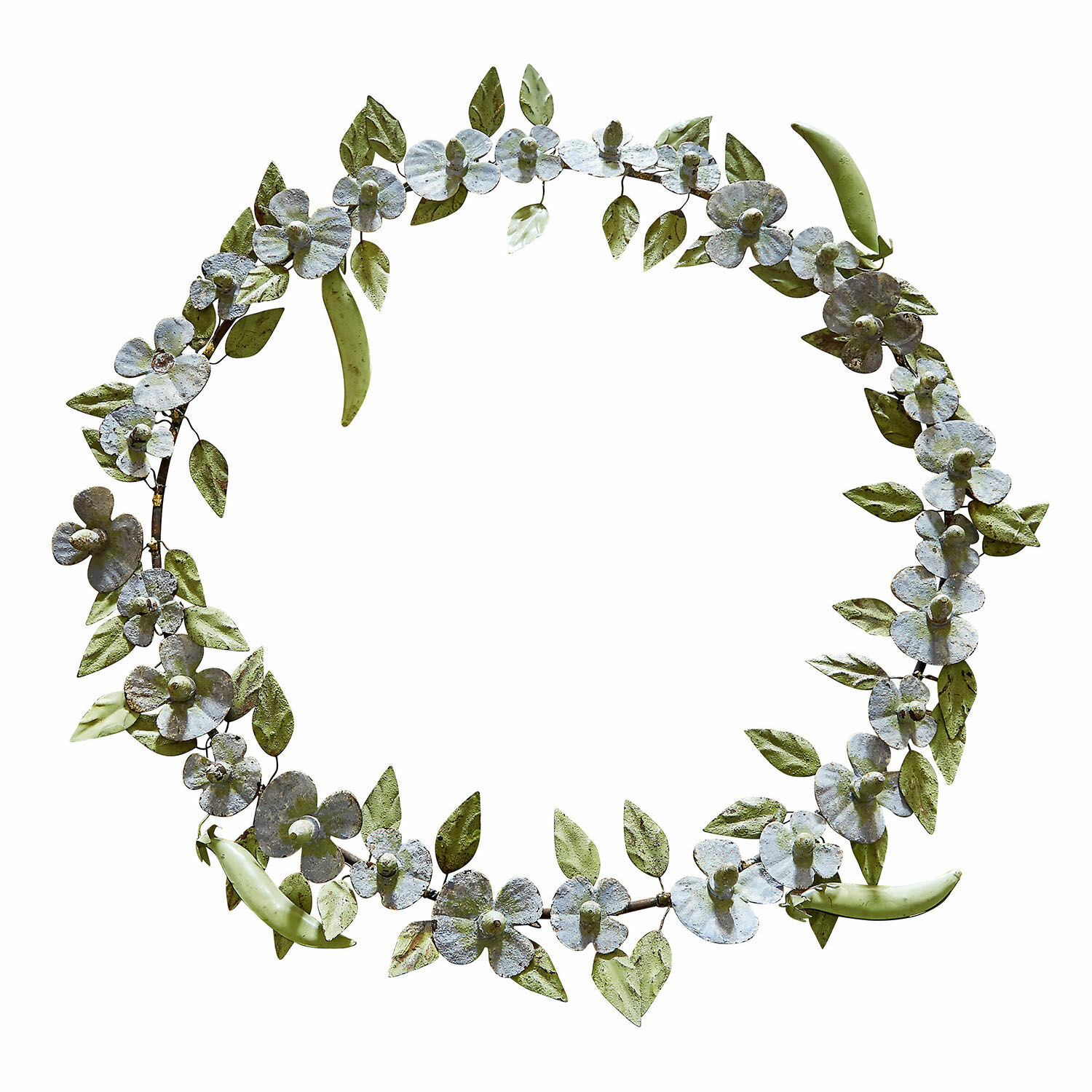 Kranz Cecilia Metallkranz mit grünen Blättern und weißen Blüten als Dekoration für Haus und Garten