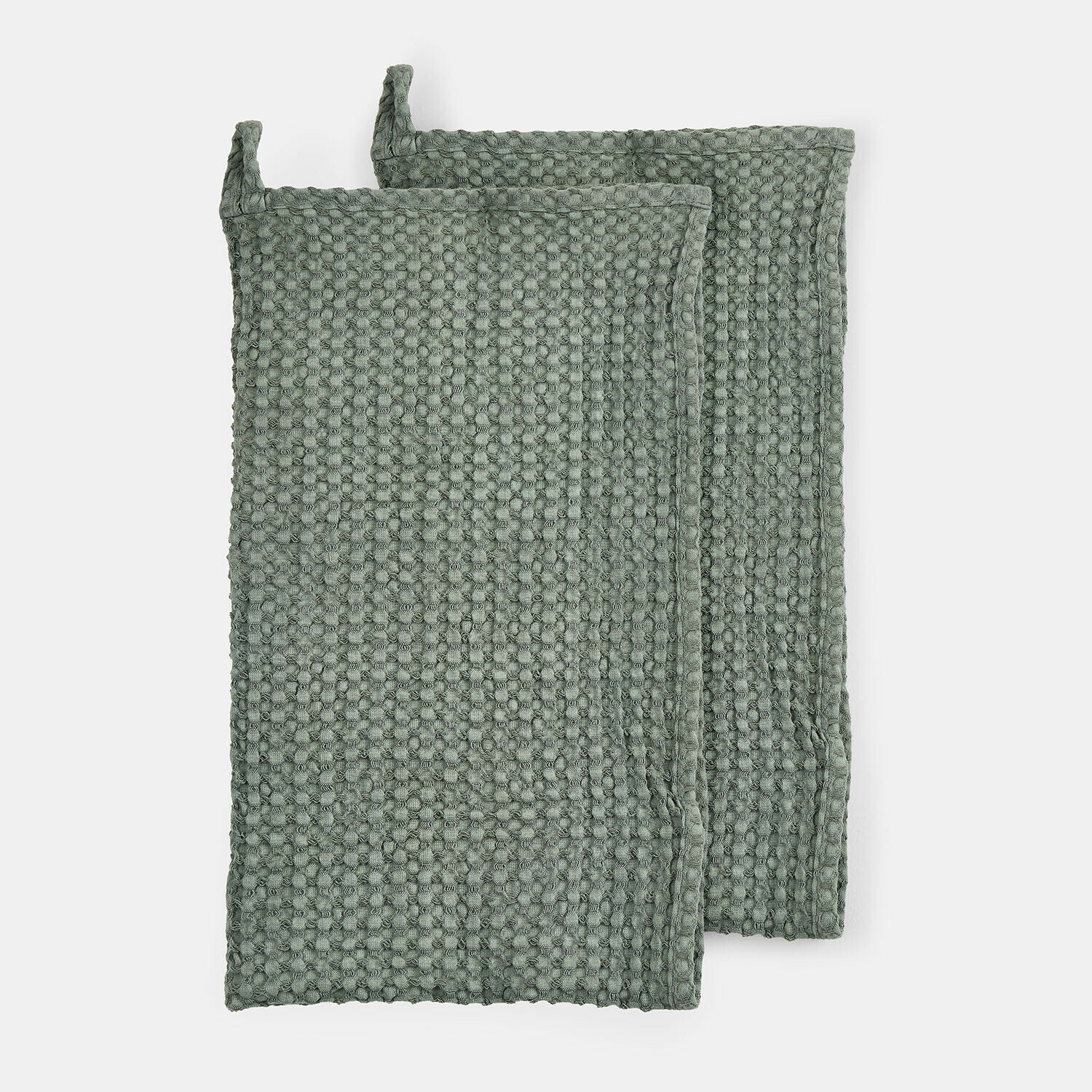 Handtuch 2er Set Maralei Set aus zwei grünen Baumwoll-Topflappen mit Waffelstruktur zum Schutz der Hände in der Küche