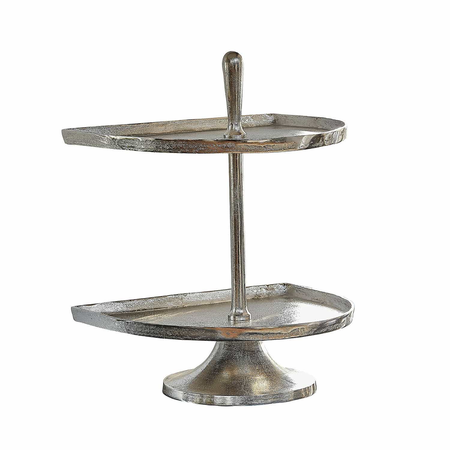 Etagere Quiralen Zweistöckige silberne Metall-Etagere zum stilvollen Servieren von Snacks und Desserts