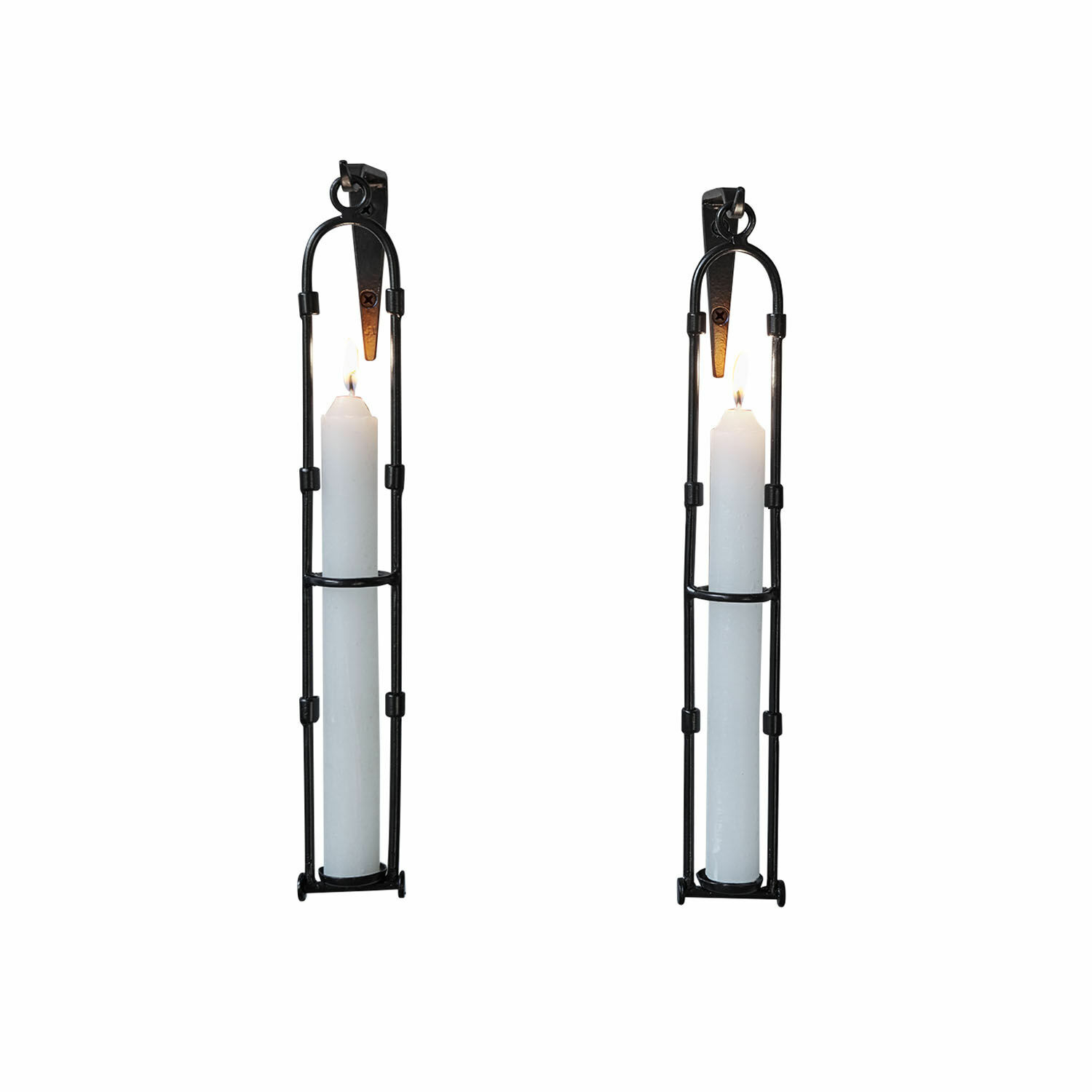 Wandkerzenhalter 2er Set Vivendas Paar schwarze Metall-Wandkerzenhalter mit weißen Kerzen, Innenraumdekoration und Beleuchtung