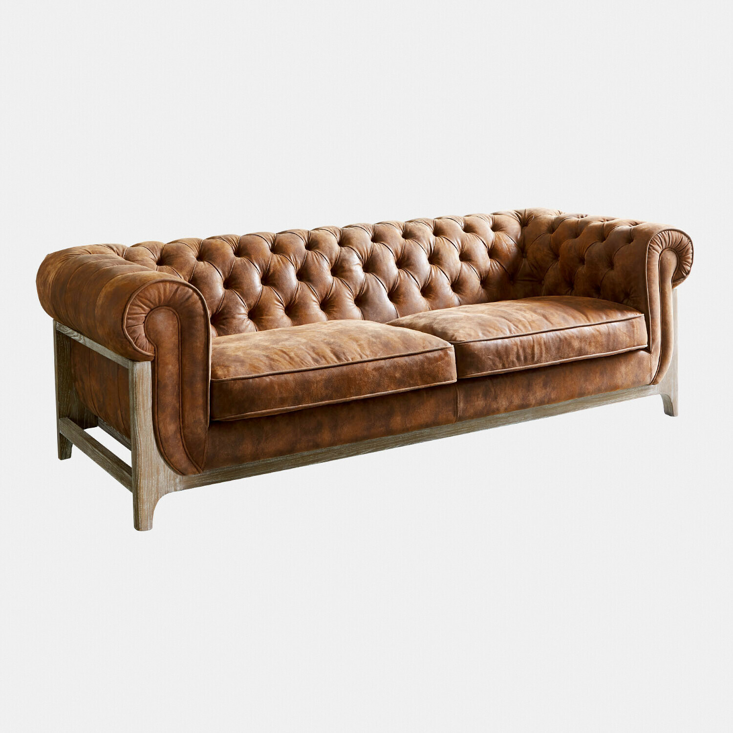 braun Braunes Ledersofa Swansboro mit gesteppter Rückenlehne und Holzrahmen für Wohnzimmer
