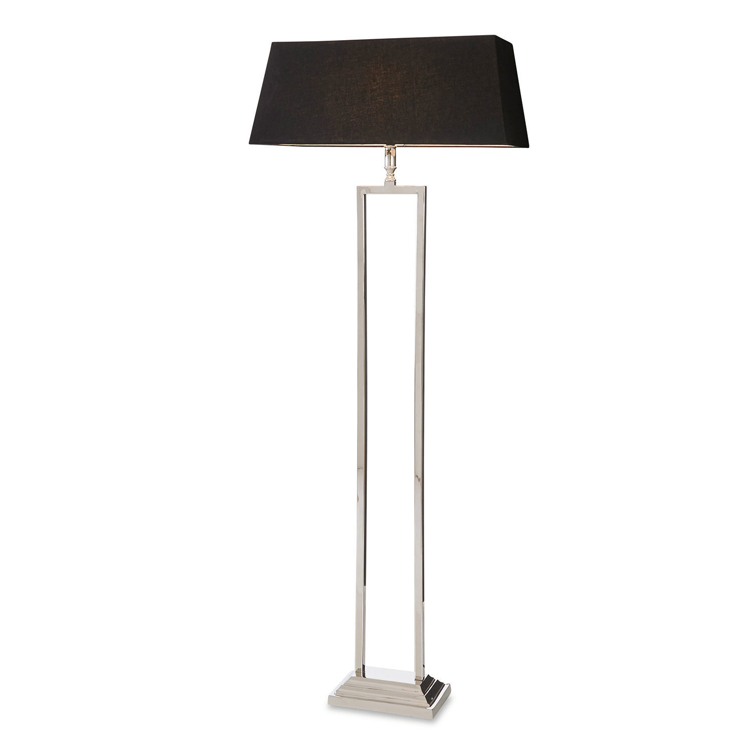 schwarz/silber Stehlampe Barki mit schwarzem Stoffschirm und silbernem Metallgestell für Wohnzimmer