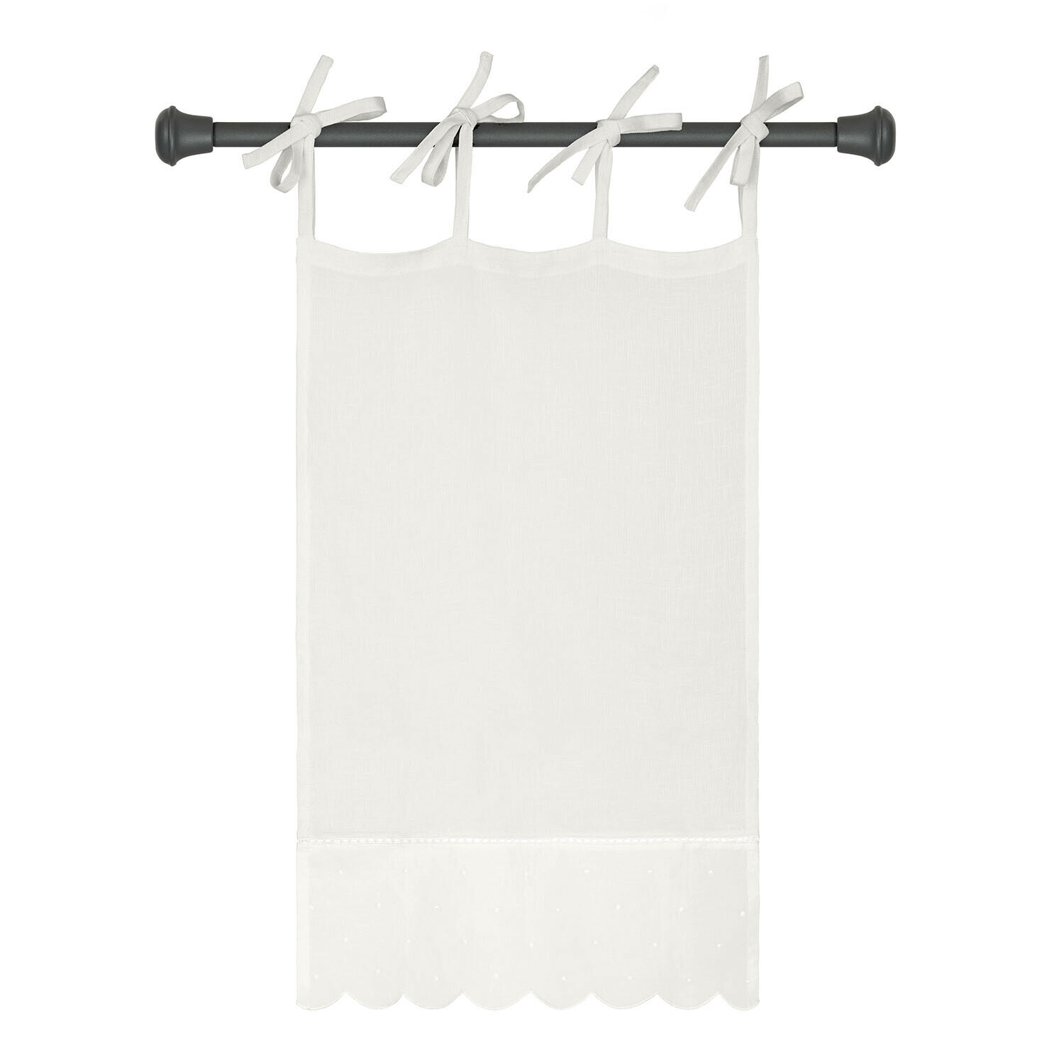 Weiße Baumwollgardine mit Bindebändern und gewelltem Saum, dekorativer Fensterschmuck