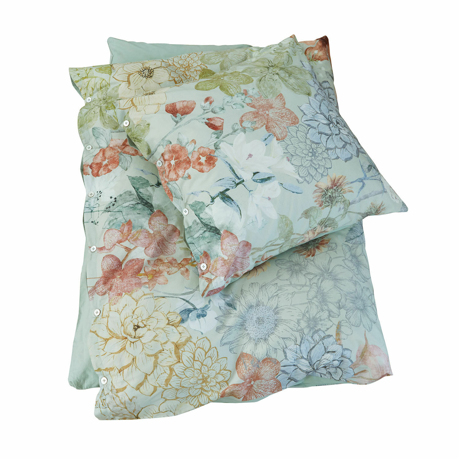 Bettwäsche Therenor Bettwäsche aus Baumwolle mit pastellfarbenem Blumenmuster auf hellem Grund, zartes Design